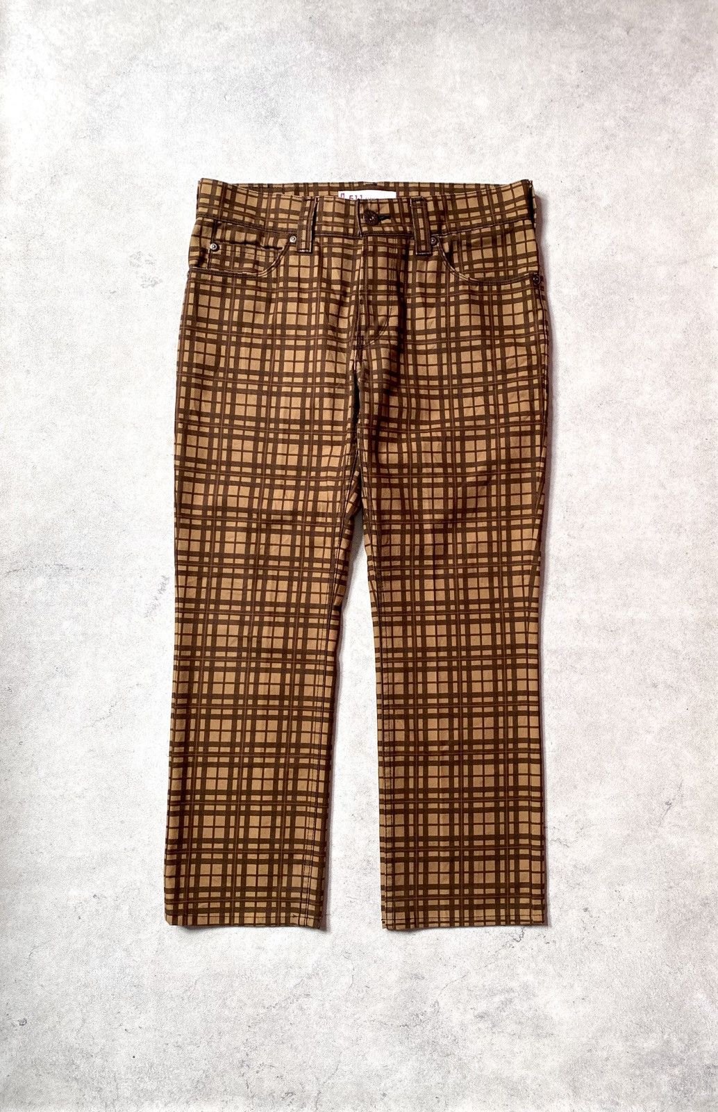 Levi's Vintage Levis Plaid Checkered Brown Jeans Size US 34 / EU 50 - 3 Thumbnail