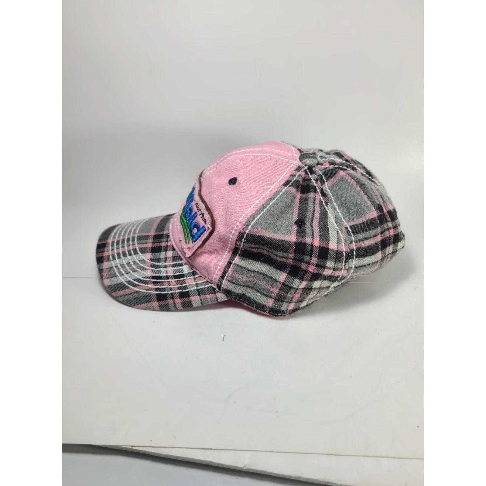 Pinko Cap America MaxYield Cooperative Hat Baseball Cap Pink Plaid Cotton Canvas Adjustable Unisex Adults Farmers Farming Theme 90s? Size ONE SIZE - 4 Thumbnail