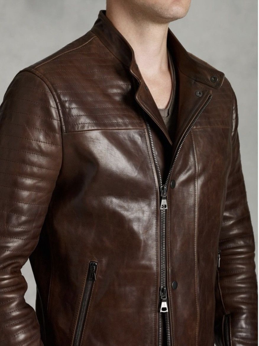 John Varvatos Distressed Biker Moto Leather Jacket Size EU 48 USA 38 Size US M / EU 48-50 / 2 - 2 Thumbnail