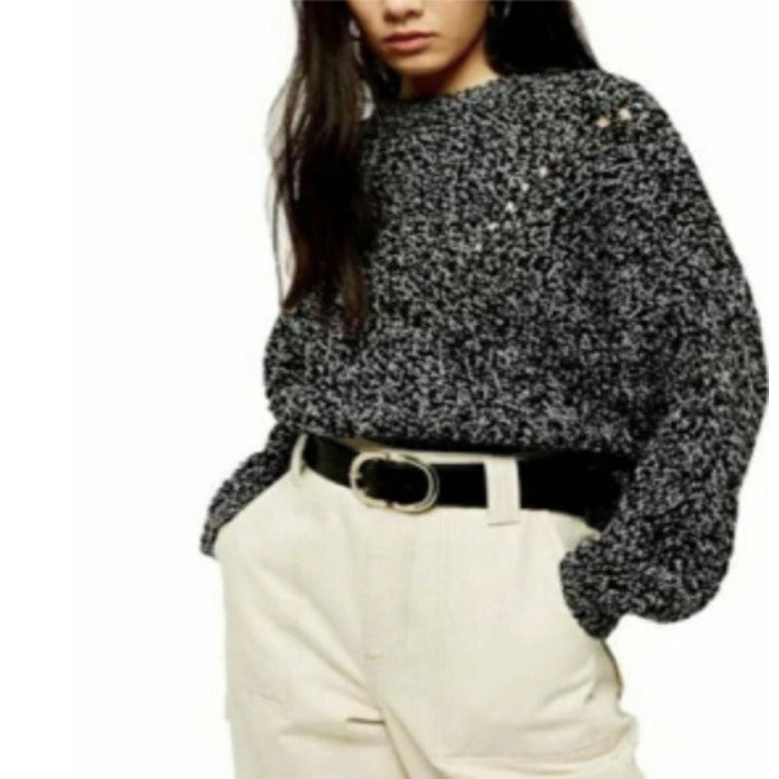 Topshop TopShop Black White Chunky Knit Sweater knitt Size M A003074 Size M / US 6-8 / IT 42-44 - 2 Thumbnail