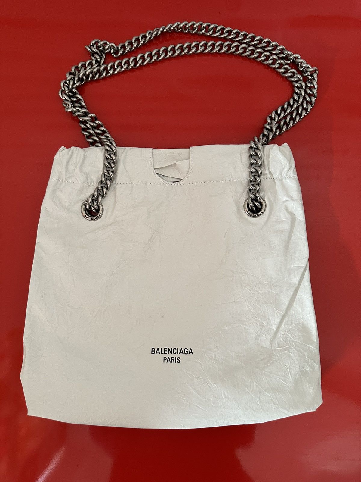 image of Authentic Balenciaga Paris Tote Bag Small Crushed in White, Women's