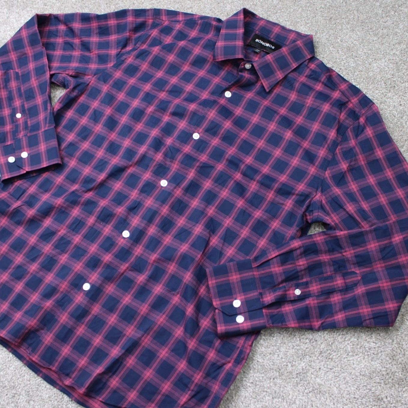 Bonobos Bonobos Slim Fit Shirt Mens Large Short Purple/Blue Classic Plaid Button-Up Long Sleeve Nylon Spandex Breathable 93% Nylon 7% Spandex Size US L / EU 52-54 / 3 - 3 Thumbnail