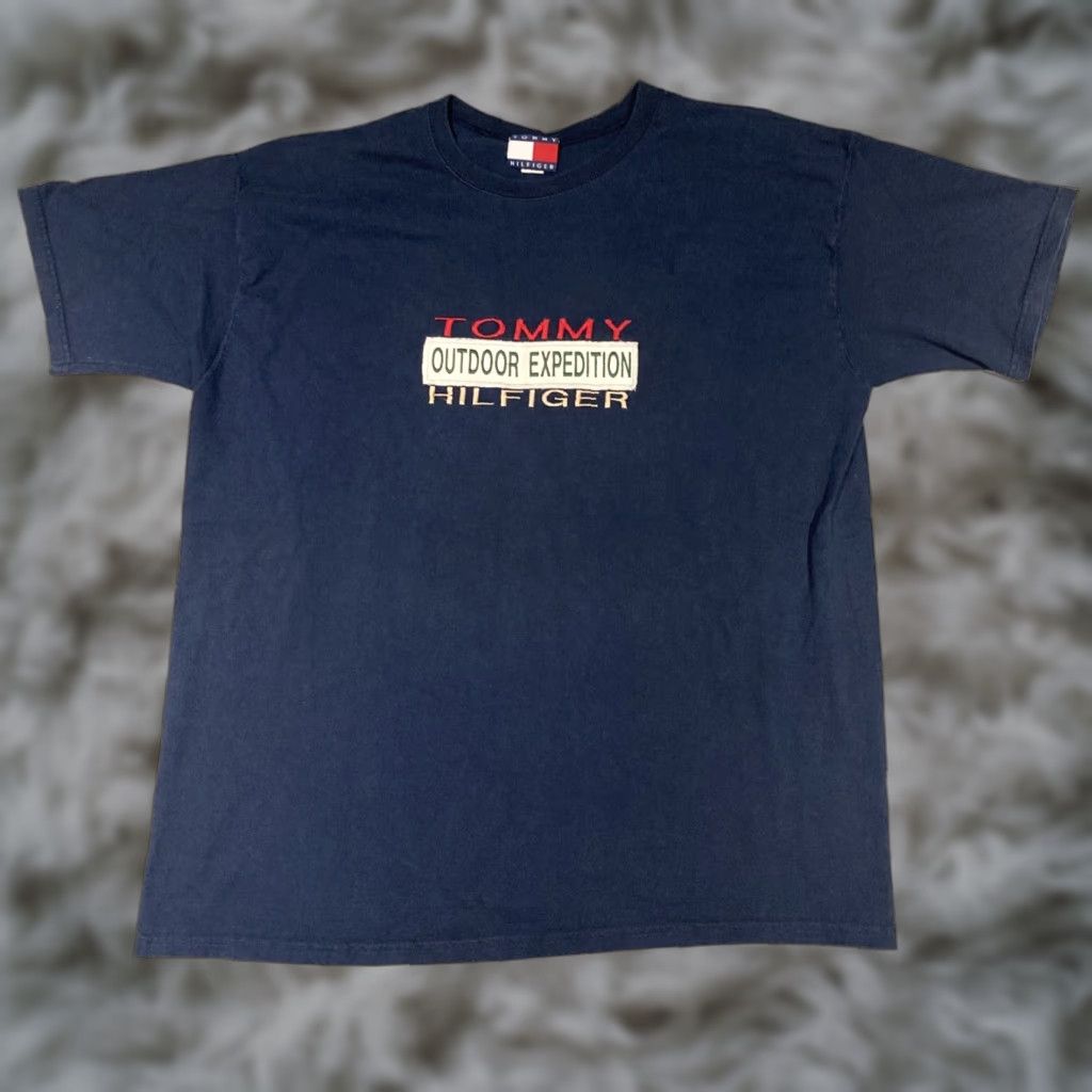 Tommy Hilfiger VINTAGE Tommy Hilfiger Outdoor Expedition T Shirt XL USA Spell Out Blue Cotton Logo Graphic Print Crew Neck Short Sleeve Men Size US XL / EU 56 / 4 - 1 Thumbnail