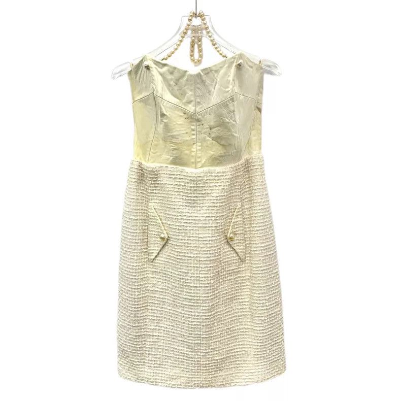 Chanel Chanel Light yellow neck pearl cotton chest dress Size XS / US 0-2 / IT 36-38 - 1 Thumbnail