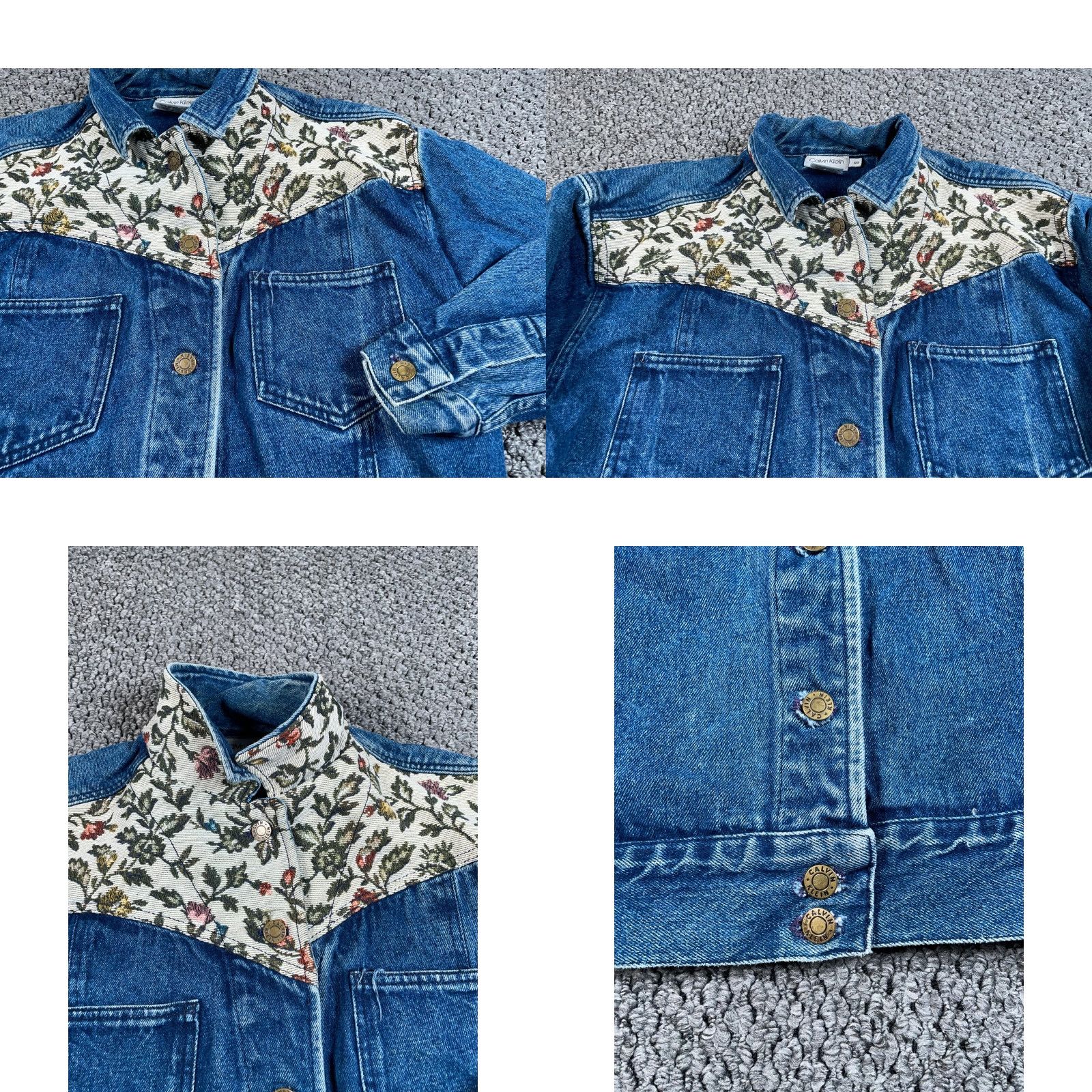 Calvin Klein VINTAGE Calvin Klein Floral Tapestry Jean Jacket Women Small Blue Denim USA Tag Size 28" / US 6 / IT 42 - 9 Thumbnail
