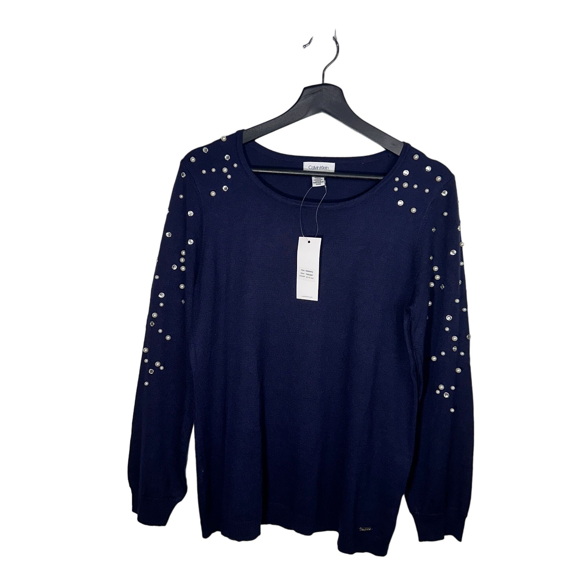 Calvin Klein Calvin Klein Women's Navy Pullover Sweater with Pearl and Rh Size M / US 6-8 / IT 42-44 - 7 Thumbnail
