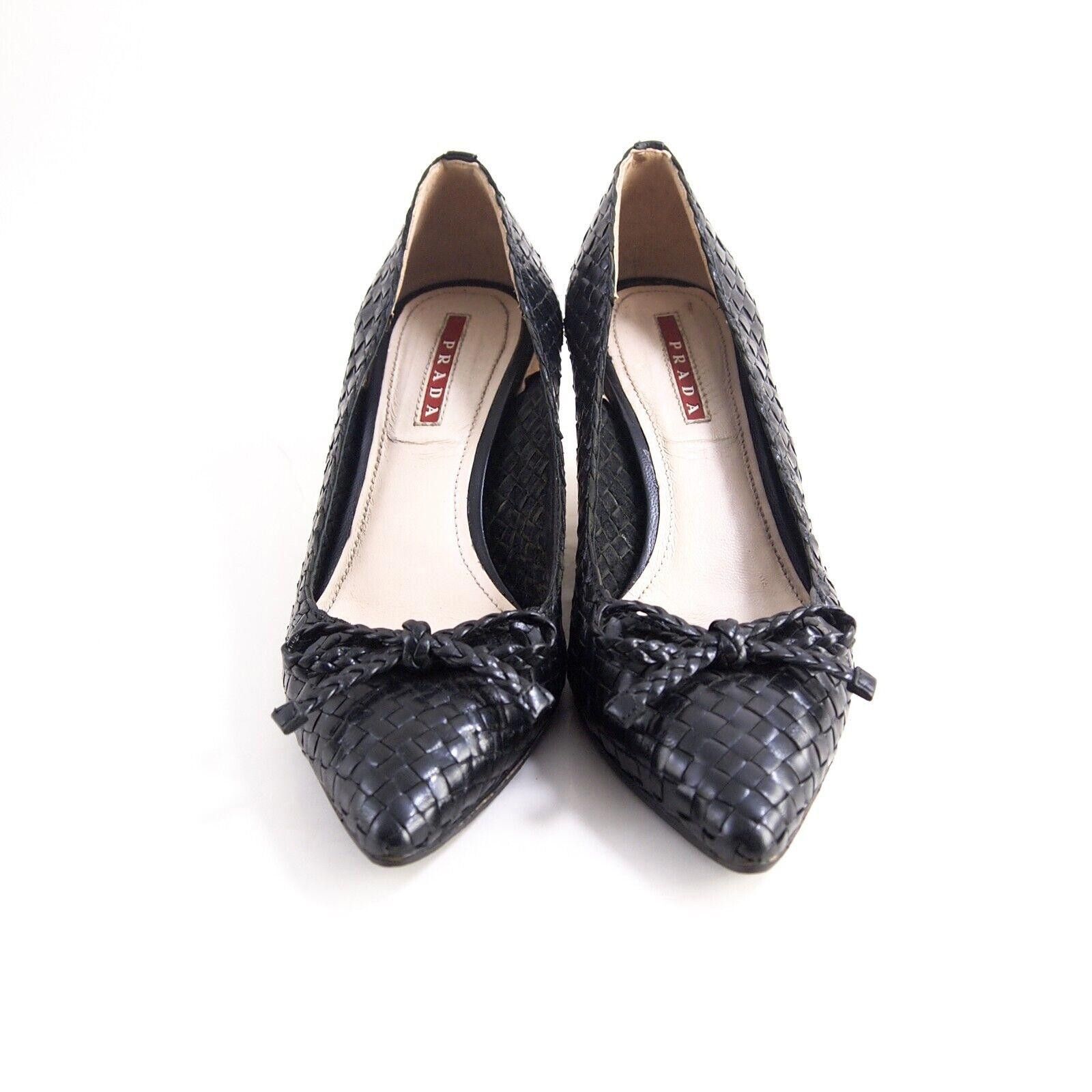Prada Prada Wedge Pumps Heels Black Braided Leather US 6 EU 36 Size US 6 / IT 36 - 3 Thumbnail