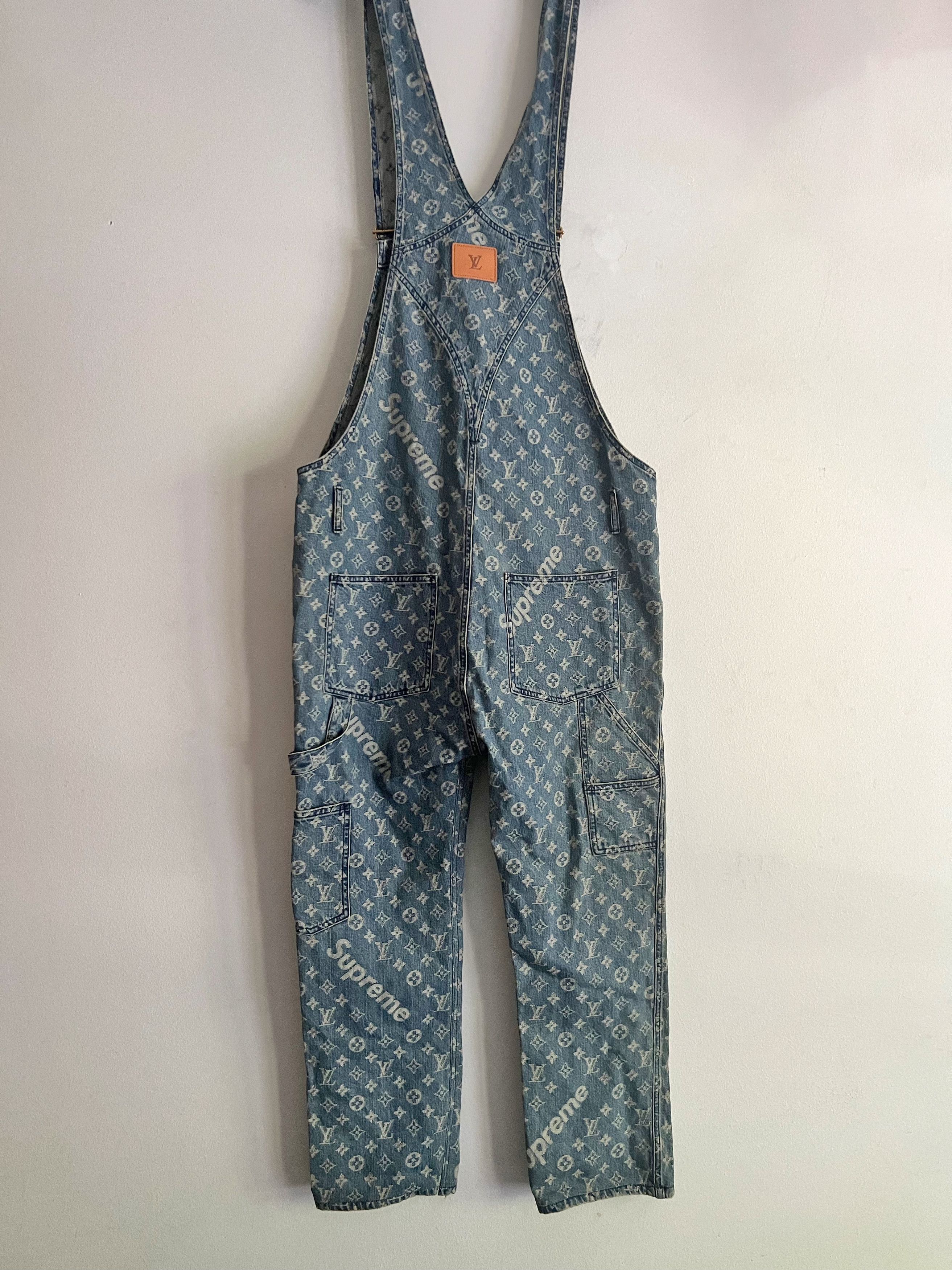 Louis Vuitton × Supreme LV X Supreme Sz32 Blue Monogram Denim Overall Size US 32 / EU 48 - 4 Thumbnail