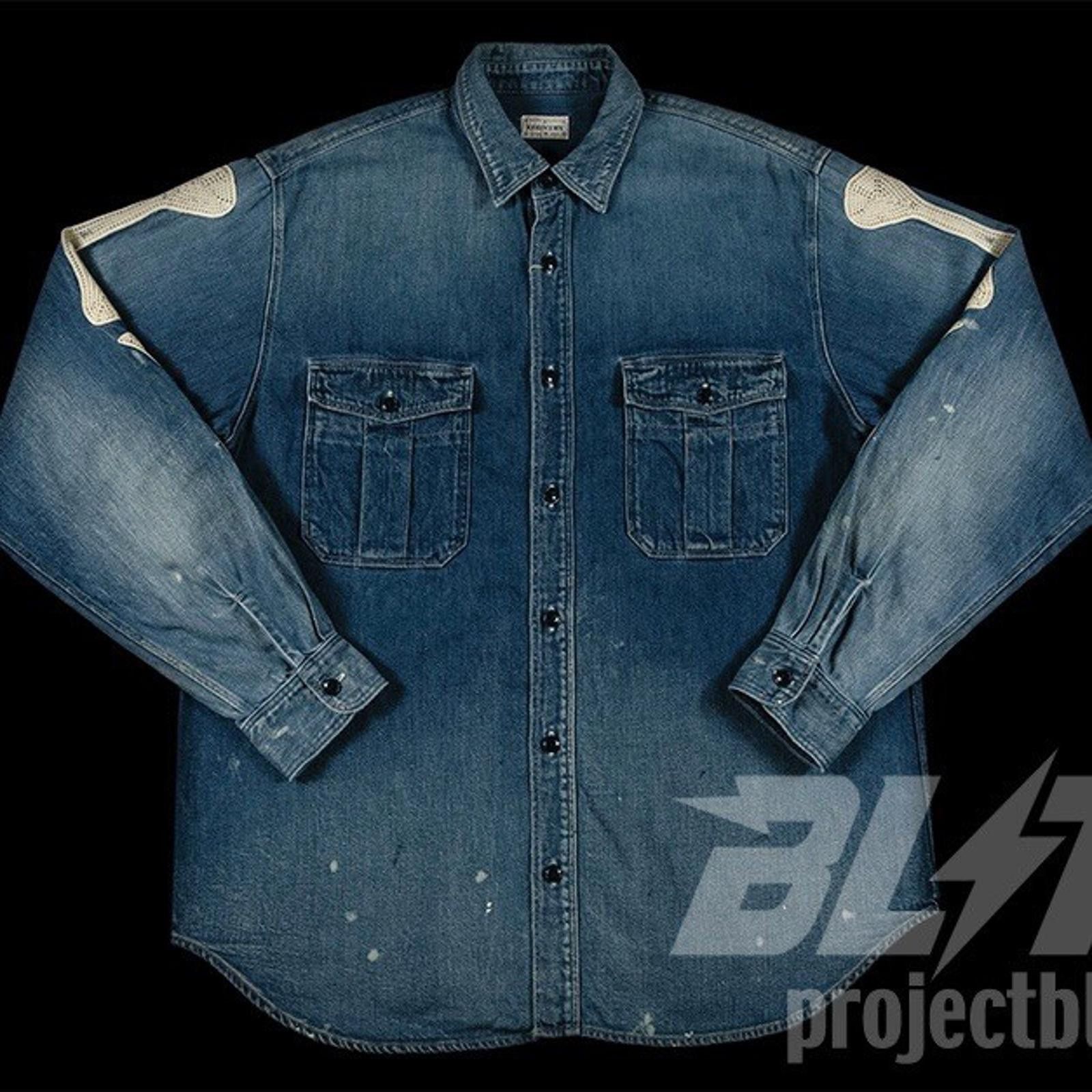 Kapital KAPITAL 8 OZ BONE EMBROIDERY DENIM WORK SHIRT SIZE 3 Size US L / EU 52-54 / 3 - 1 Thumbnail