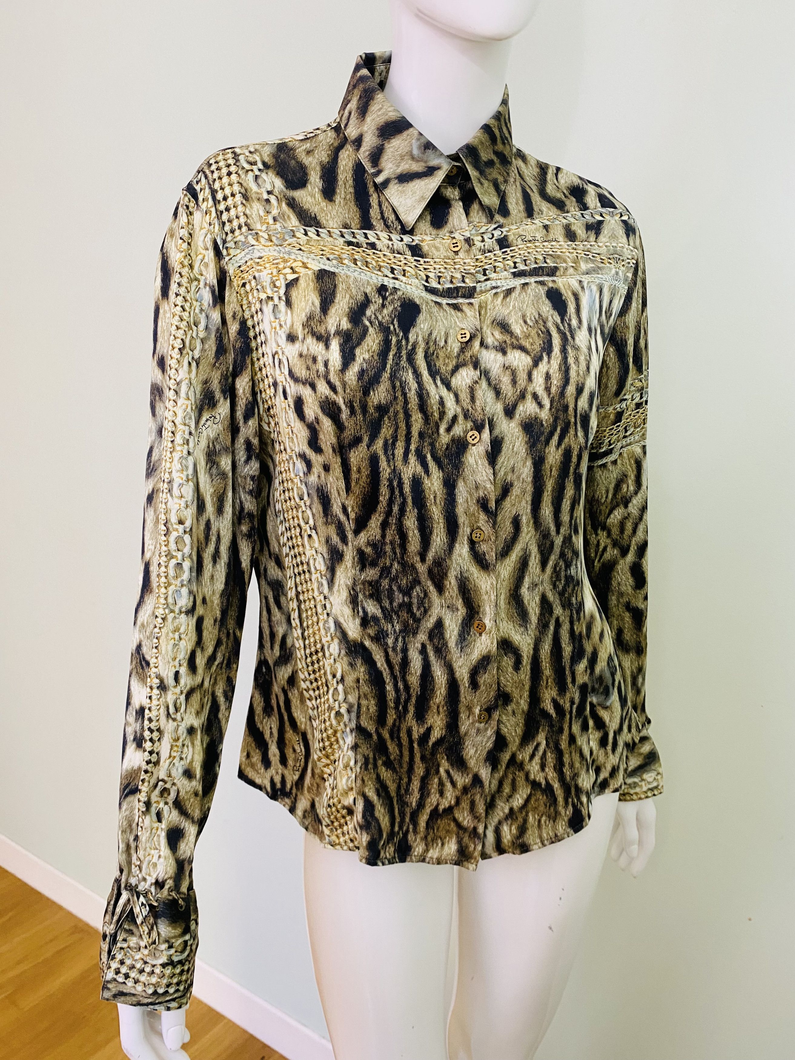 Roberto Cavalli Roberto Cavalli Silk Chain Leopard Lion Corset Top Shirt Size M / US 6-8 / IT 42-44 - 8 Thumbnail