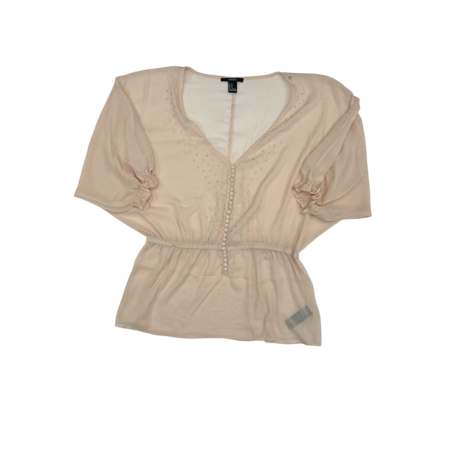 Forever 21 Forever 21 Women’s Tan Sheer Blouse w/Button Accents Medium Size M / US 6-8 / IT 42-44 - 1 Thumbnail