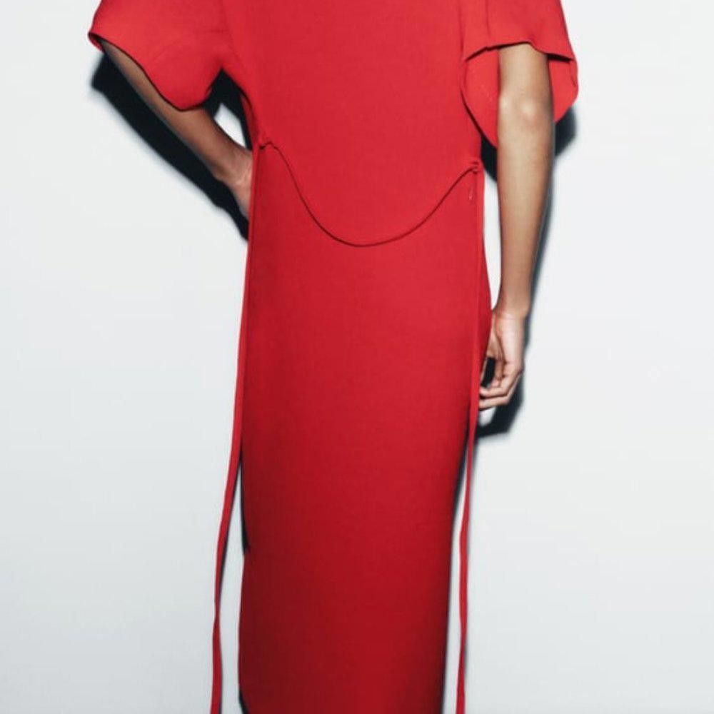 Zara NWT ZARA LONG BELTED DRESS ZW COLLECTION XS red Size XS / US 0-2 / IT 36-38 - 3 Thumbnail