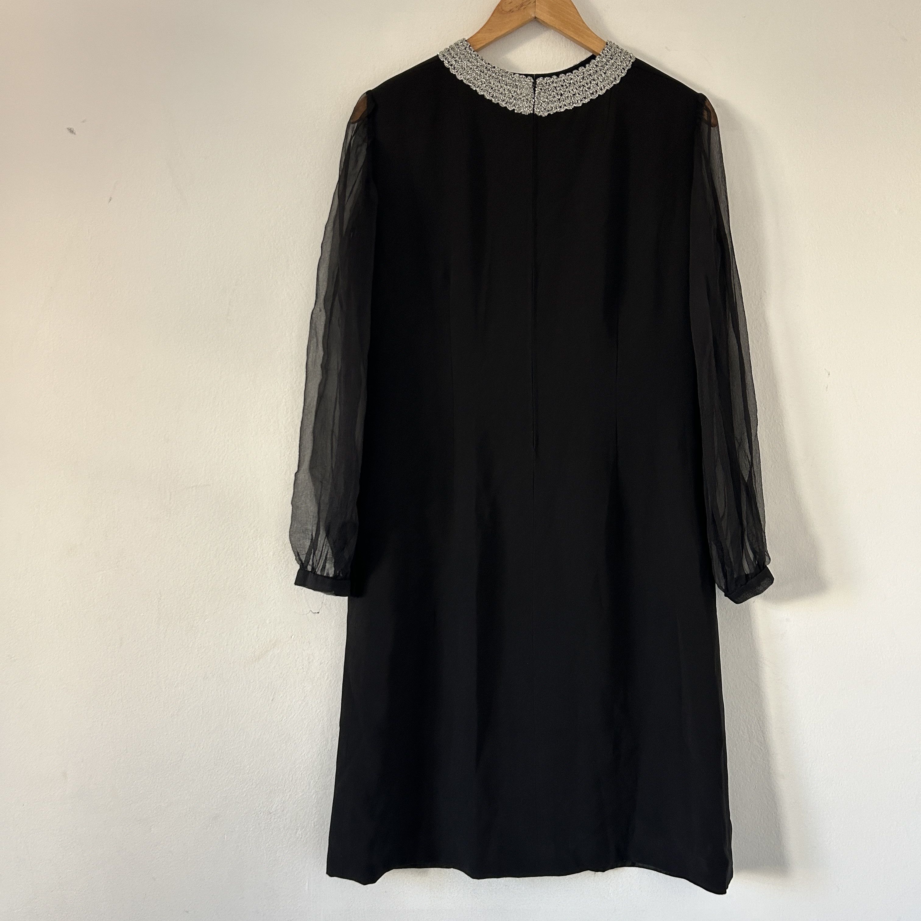Vintage Vintage 70s Black Formal Midi Dress sheer sleeves Size S / US 4 / IT 40 - 8 Thumbnail