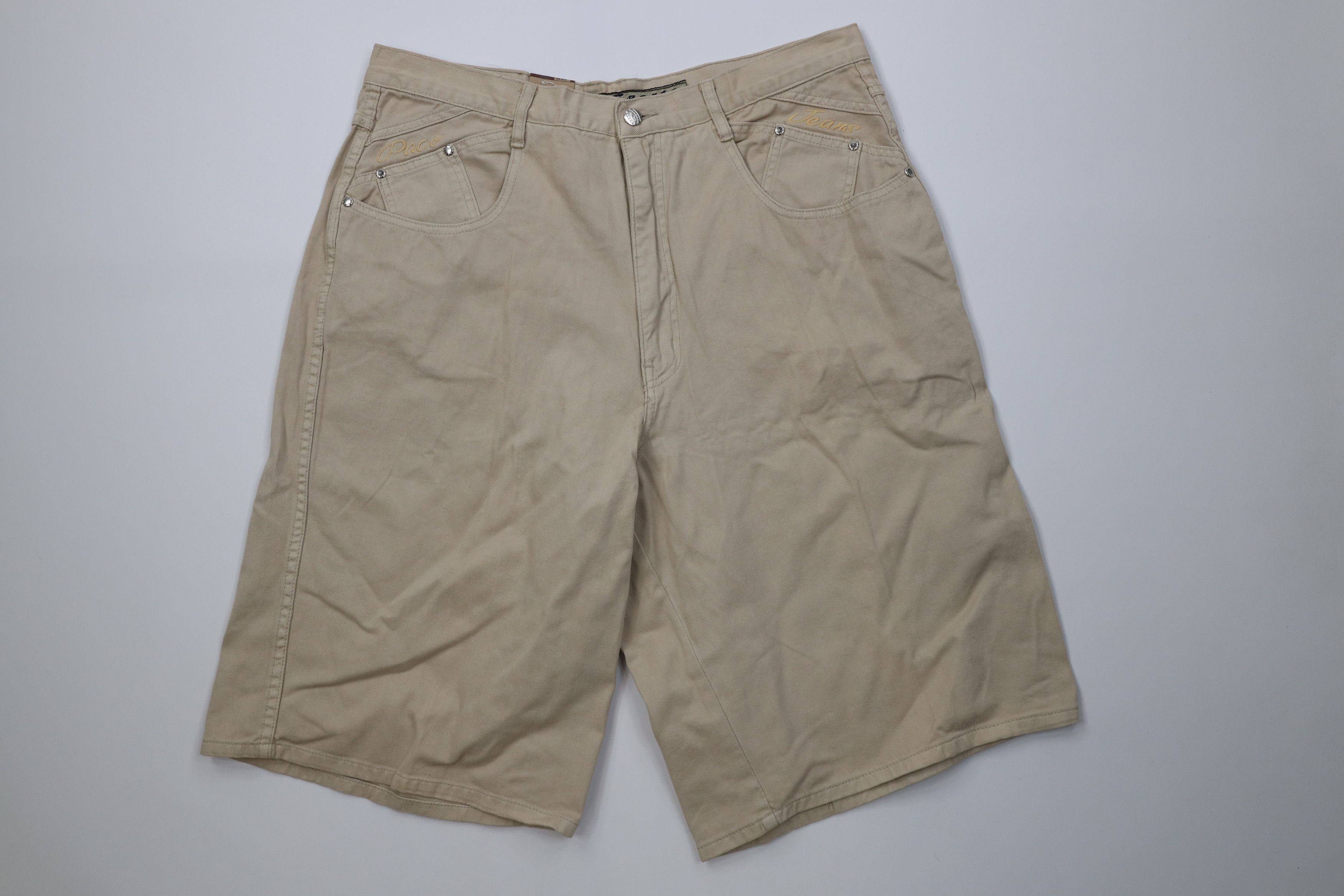 Vintage Deadstock Vintage 90s Paco Hip Hop Denim Jean Shorts Tan Size US 36 / EU 52 - 1 Thumbnail