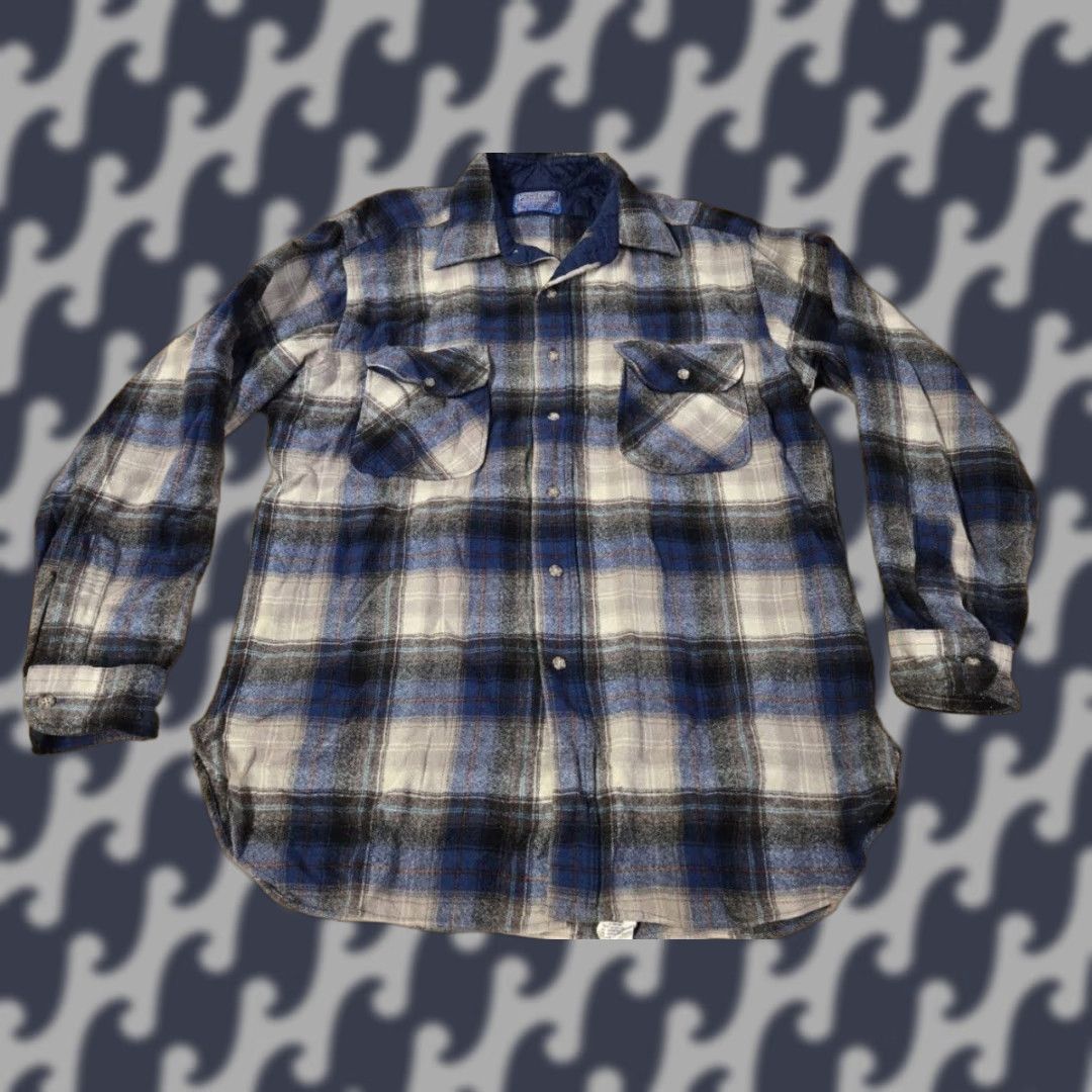 Pendleton VINTAGE Pendleton Men Button-Up Shirt L Blue Plaid 100% Virgin Wool USA Button-Down Collared Long Sleeve Regular Fit Crew? Size US L / EU 52-54 / 3 - 1 Thumbnail