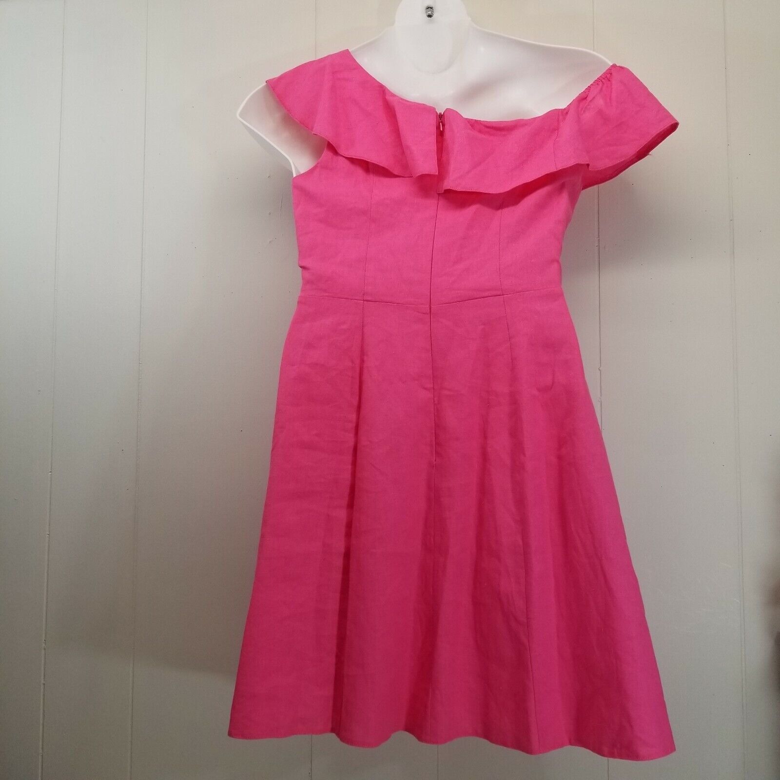 Asos Asos Hot Pink Dress Off Shoulder Linen Pockets US8 Skater Fi Size M / US 6-8 / IT 42-44 - 4 Thumbnail