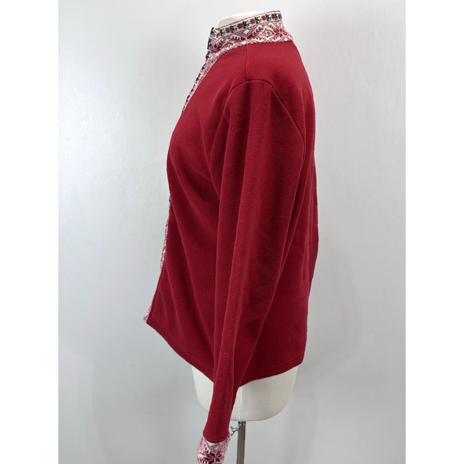 Vintage L.L. Bean Fair Isle Fleece Jacket Sz Large Women’s Red Full Zip Nordic Pockets Size L / US 10 / IT 46 - 2 Thumbnail