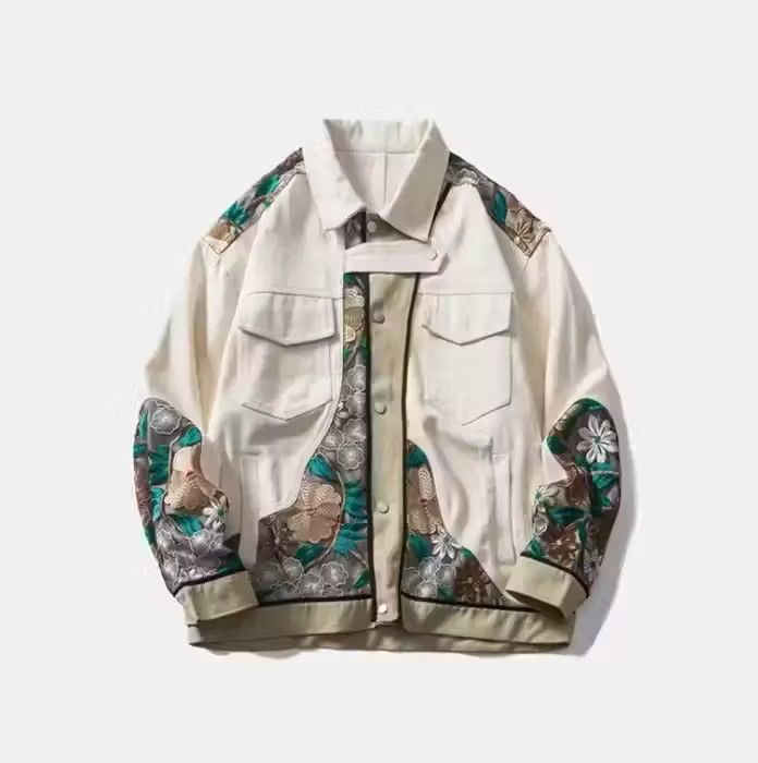image of Vintage Hidden Garden Denim Jacket in Beige, Men's (Size Large)