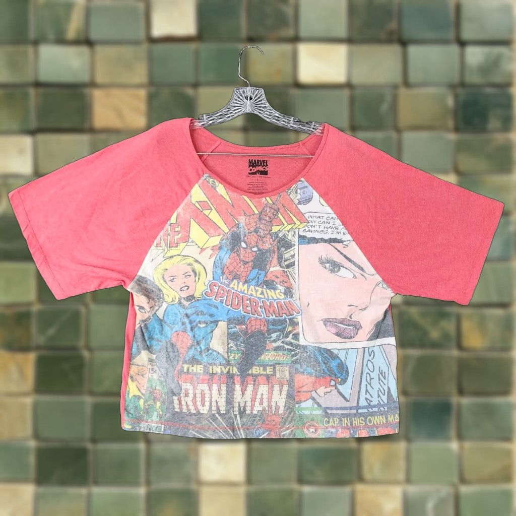 Vintage VINTAGE Marvel Comics Graphic Tee Womens Cropped Red L Spiderman Ironman X-Men Size 36" / US 14 / IT 50 - 1 Thumbnail