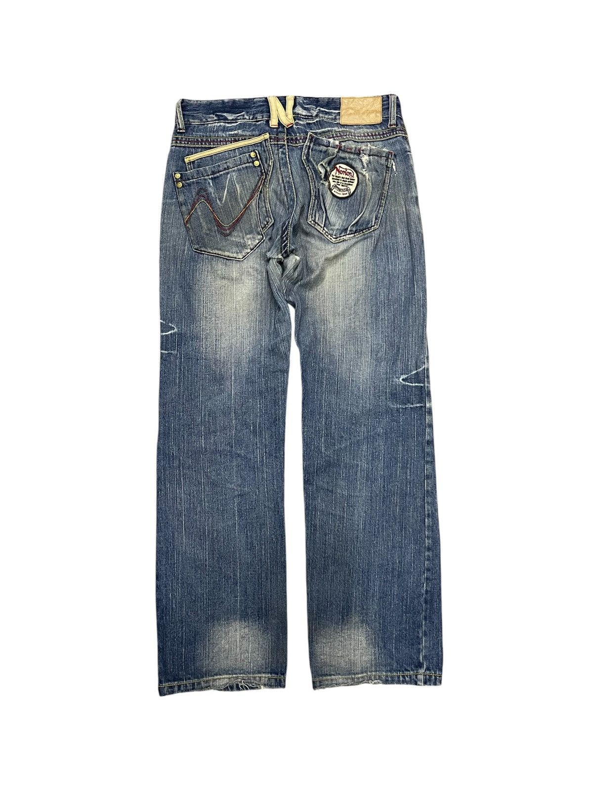 Norton 2000s NORTON DENIM DISTRESSED JEANS EMBROIDERED LOGO Size US 32 / EU 48 - 3 Thumbnail
