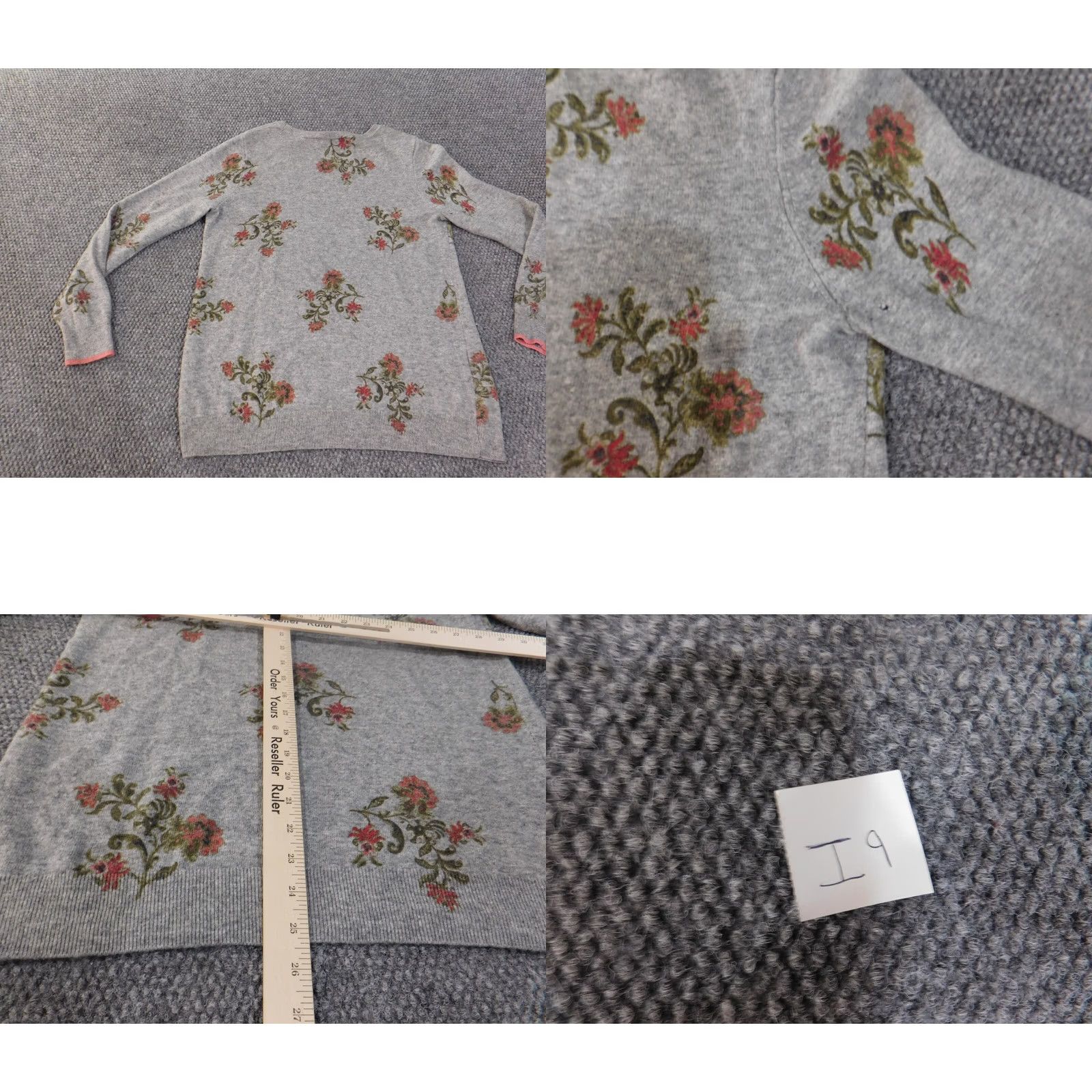 Loft LOFT Sweater Crew Neck Wool Cotton Floral Long Sleeve M Gray Womens Pullover Casual Modern Vintage No Size M / US 6-8 / IT 42-44 - 8 Thumbnail