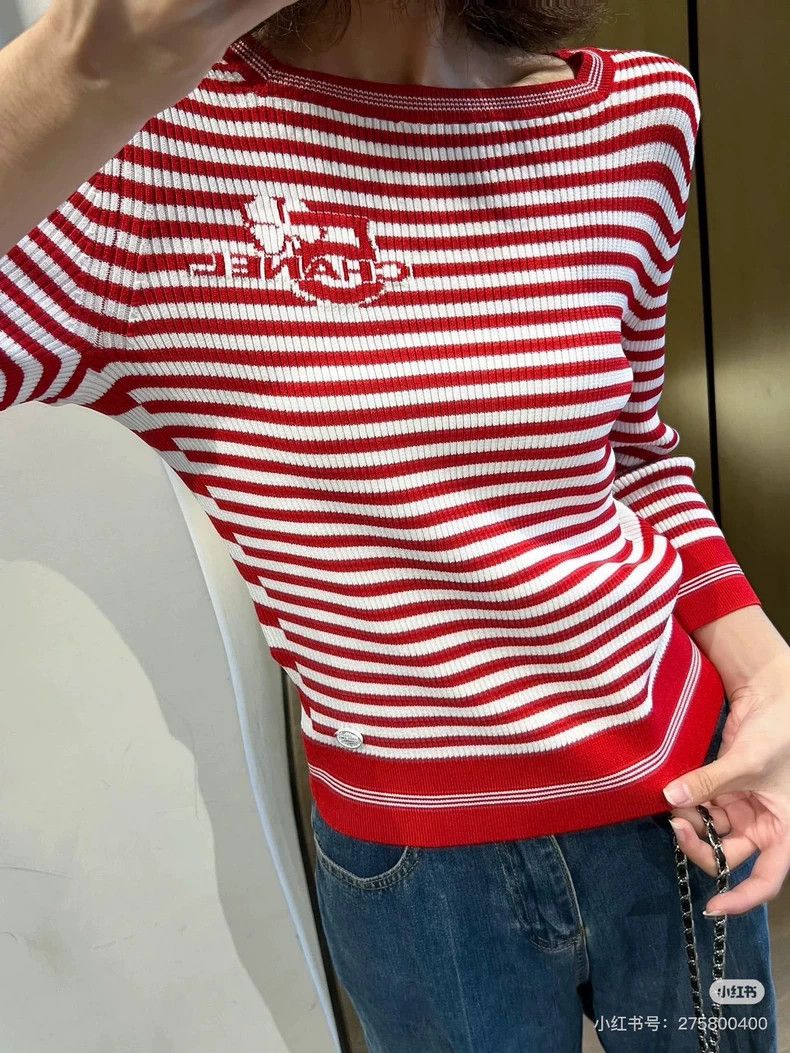 Chanel Chanel 23C red and white striped knitted long sleeves Size XS / US 0-2 / IT 36-38 - 9 Thumbnail
