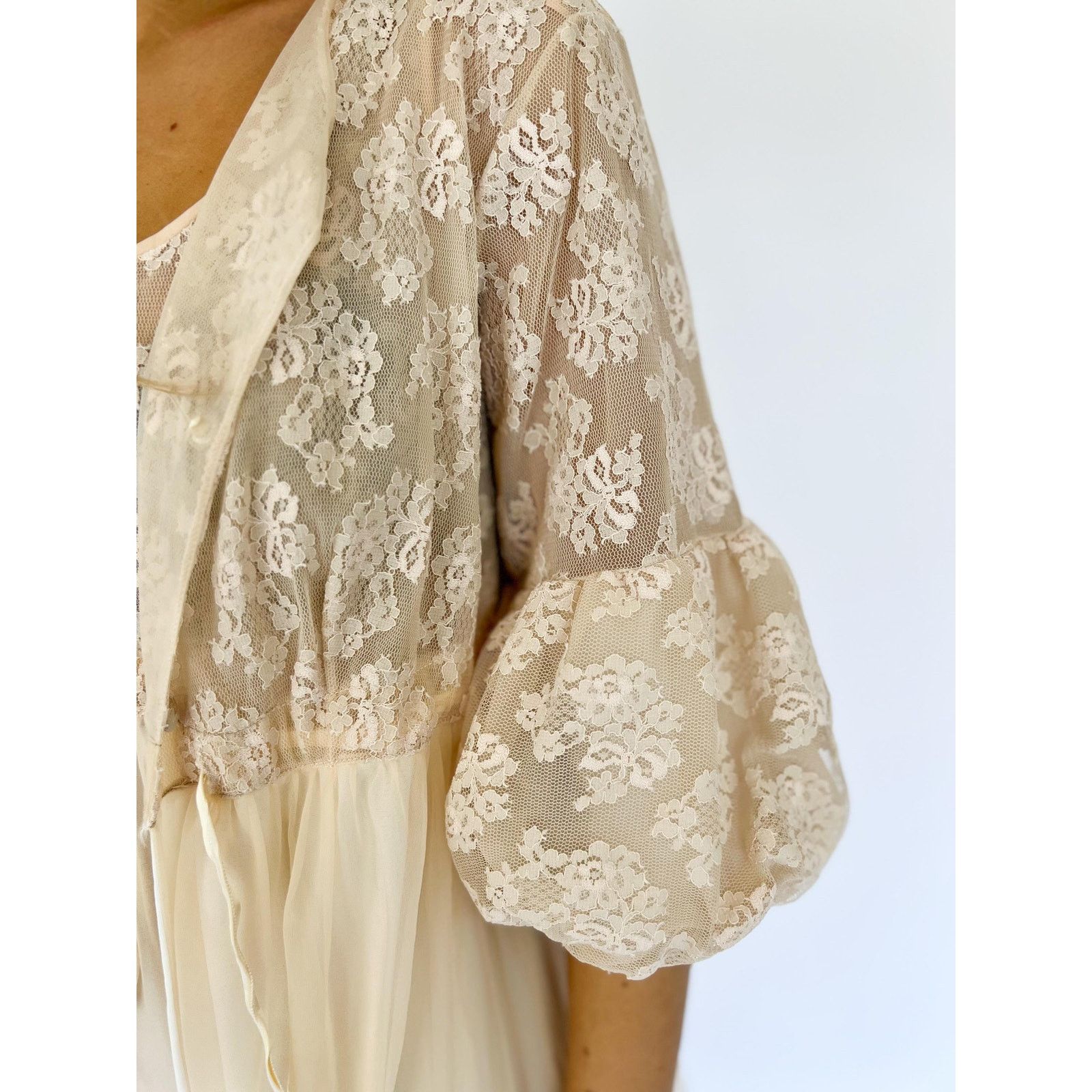 Vintage Vintage Sheer Cream Lace Midi Dress Set Lingerie Streetware Size M / US 6-8 / IT 42-44 - 4 Thumbnail