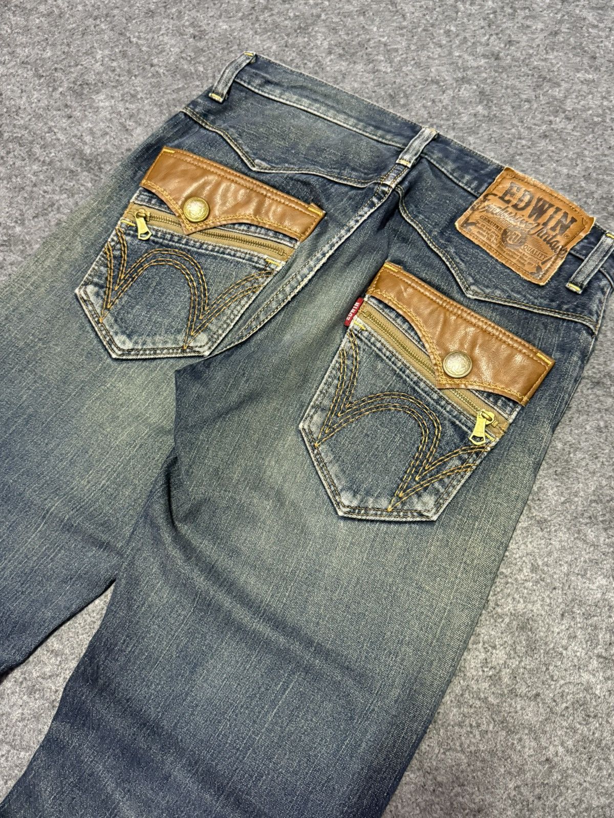 Edwin 2000s Edwin XV Leather Trimmed Muddy Wash Loose Jeans Size US 32 / EU 48 - 3 Thumbnail