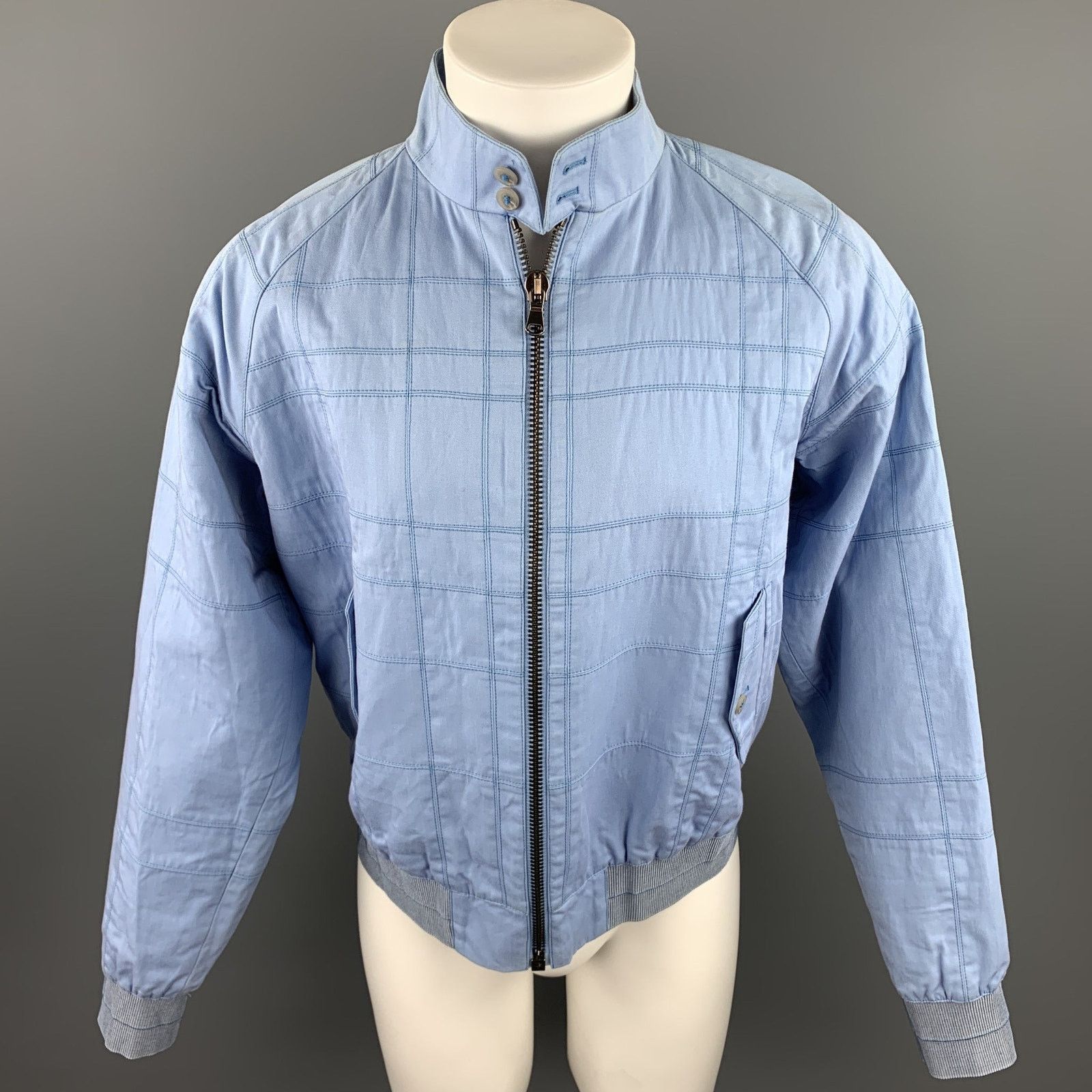 Calvin Klein Size 38 Light Blue Stitched Cotton / Acrylic Zip Up Jacket Size US M / EU 48-50 / 2 - 1 Thumbnail