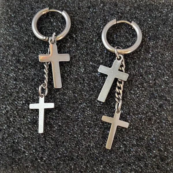 Designer × Jewelry Stainless Steel Cross Dangle Drop Earrings for Men Women Size ONE SIZE - 2 Thumbnail