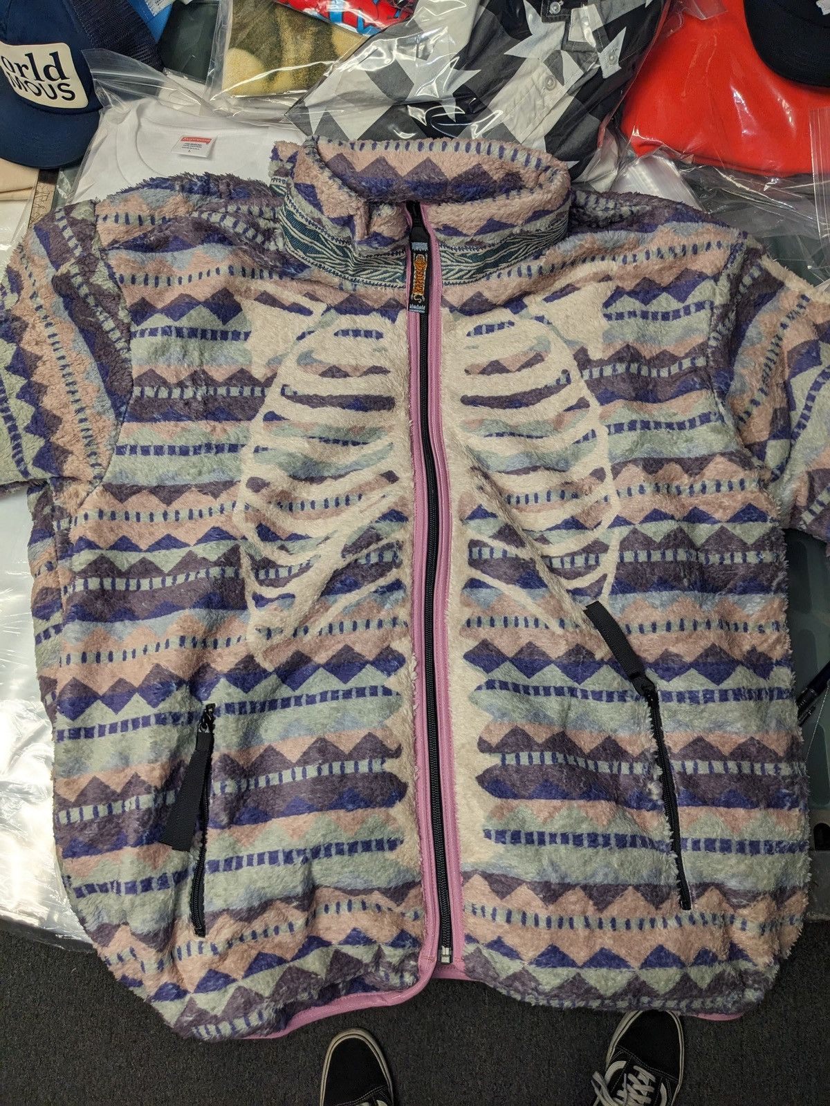 Kapital Kapital Ashland Stripe Bone Pattern Fleece Zip Blouson Size US XL / EU 56 / 4 - 4 Thumbnail