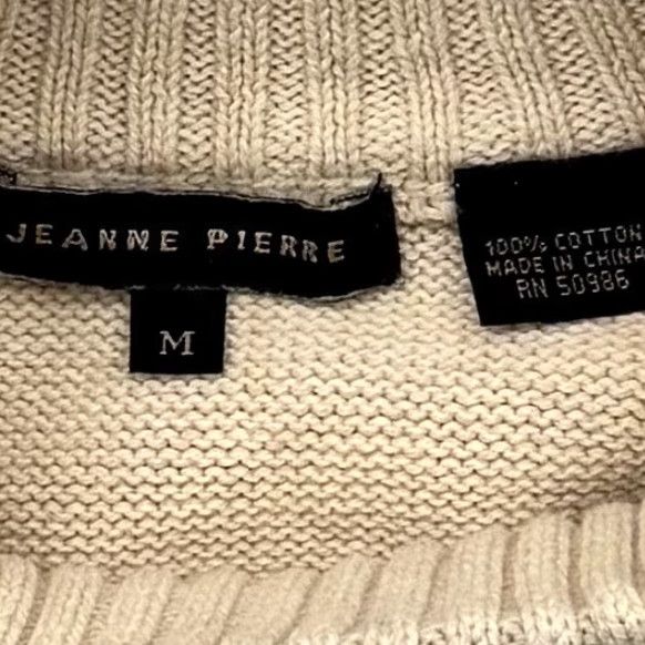 Vintage JEANNE PIERRE Sweater Women Medium Ivory 100% Cotton Mock Neck Long Sleeve Knit Pullover Winter 2010 Vintage N/A Size M / US 6-8 / IT 42-44 - 6 Thumbnail