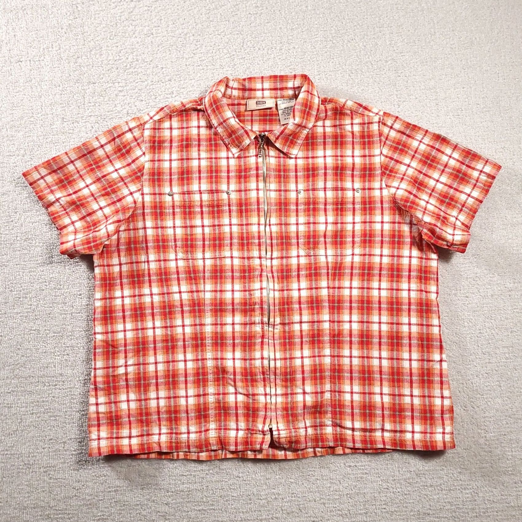 Faded Glory VINTAGE Faded Glory Shirt Womens 18W/20W Plaid Full Zip Collared Red Orange Plaid Shirt Womens XS? Size XXL / US 16-18 / IT 52-54 - 2 Thumbnail