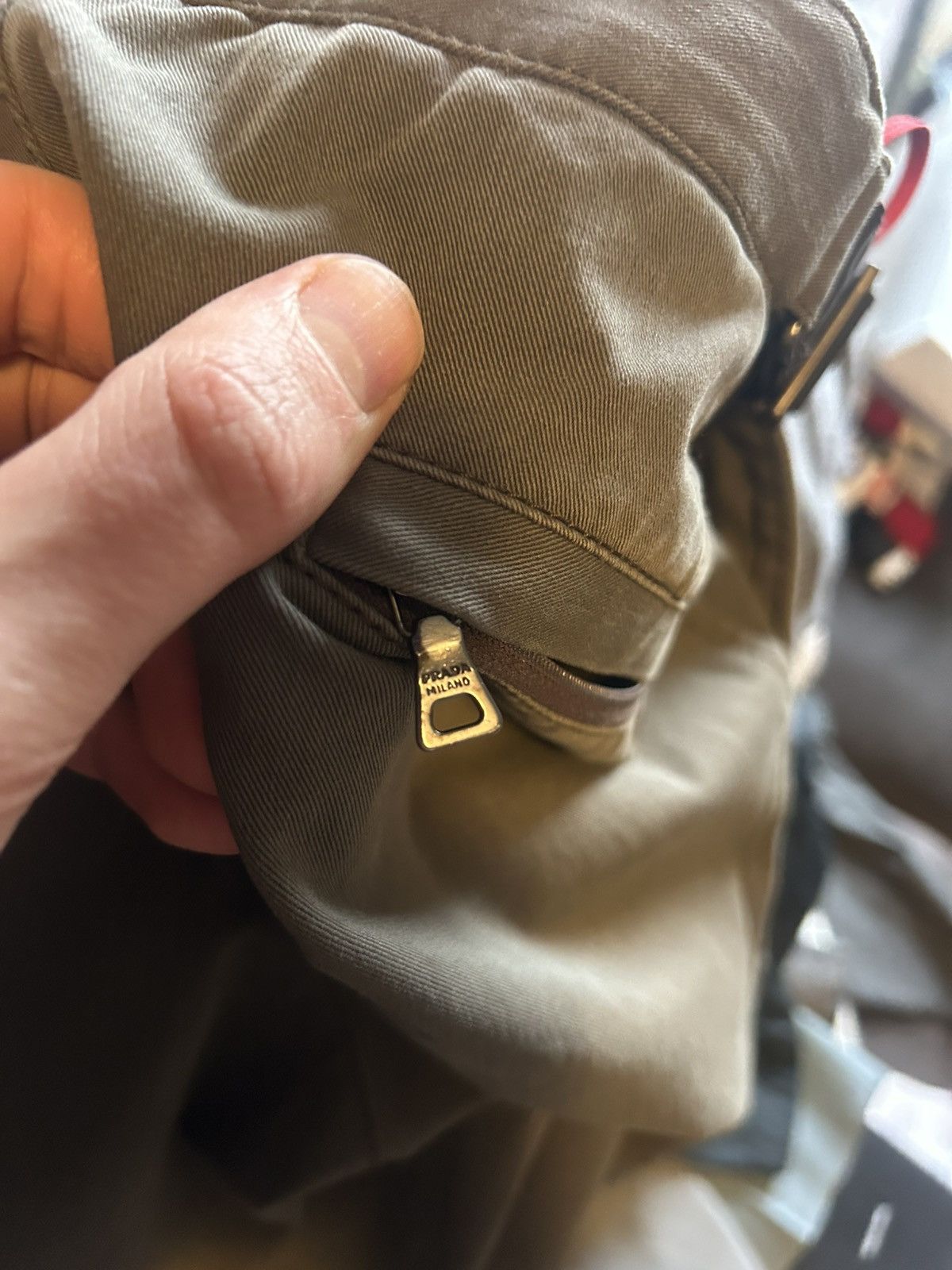 Prada Prada Olive Cotton Blend Flared Trousers w/ Leather Accents Size US 32 / EU 48 - 15 Thumbnail