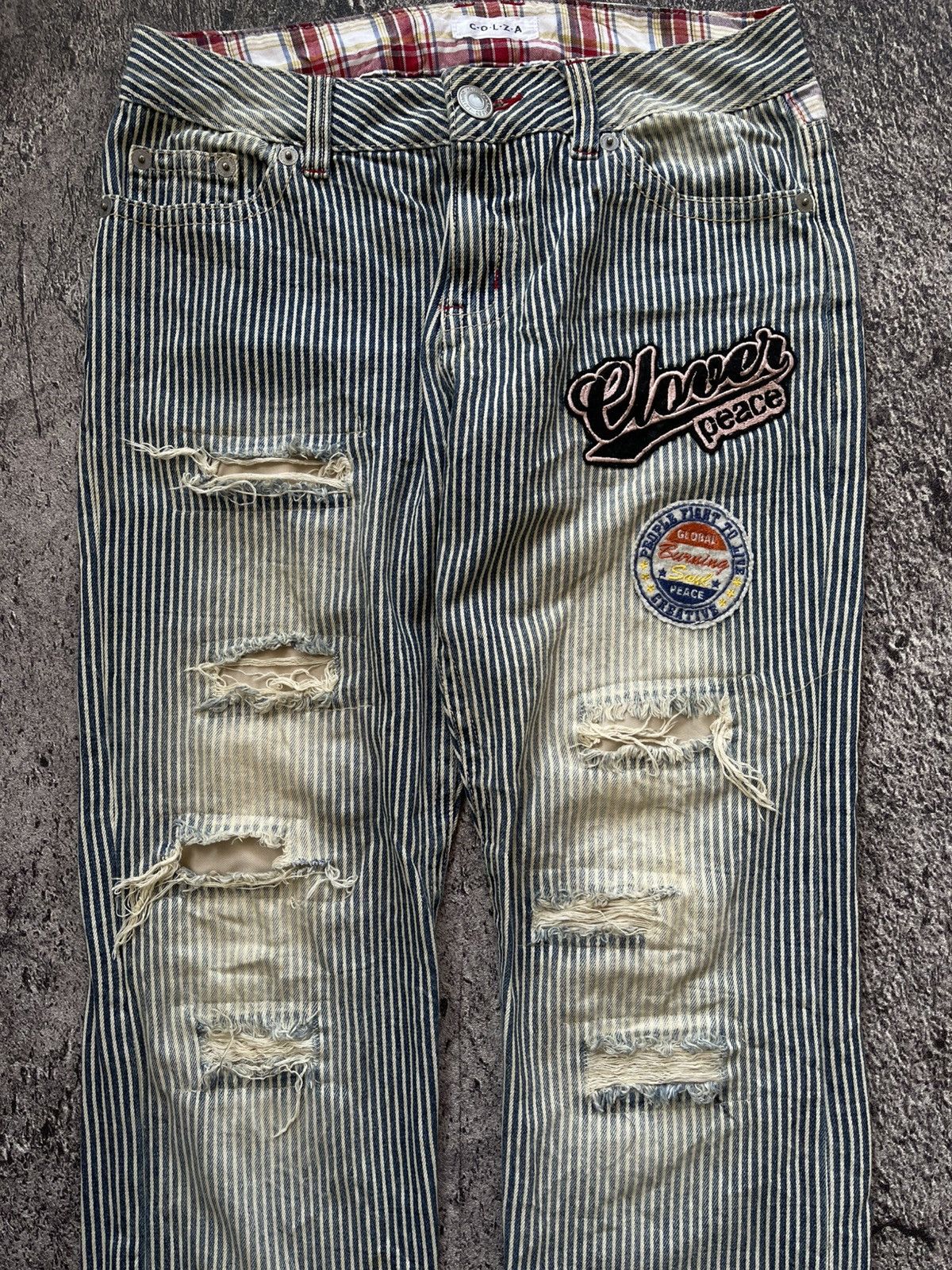 Japanese Brand Y2k Colza patchwork hickory bootcut jeans Size US 30 / EU 46 - 2 Thumbnail