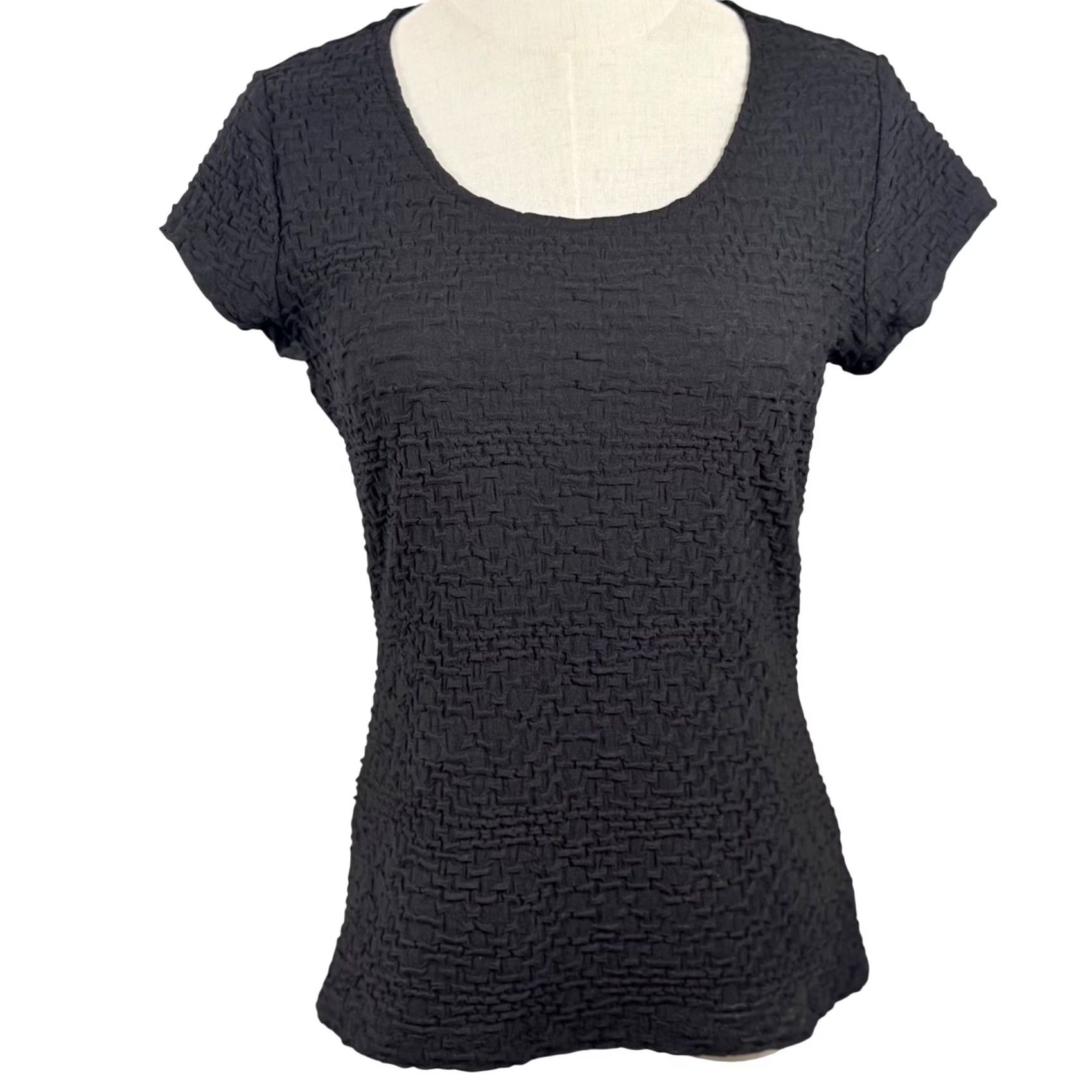 Liz Claiborne Liz Claiborne S Top Puckered Textured Popcorn Scoop Neck 90s Y2K Stretchy Career Womens Shirt Black Size S / US 4 / IT 40 - 2 Thumbnail