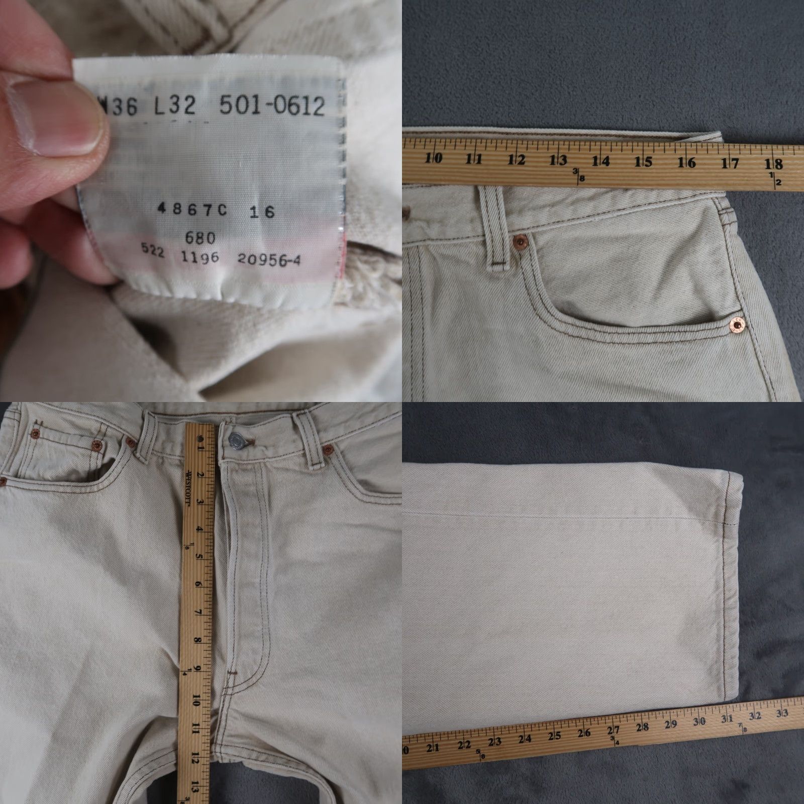 Levi's VINTAGE Levi's 501 Jeans Straight Denim Beige Mens Size 36x32 Regular waist Inseam 36x32 501 Series 90s USA Jeans Mens Size US 36 / EU 52 - 8 Thumbnail