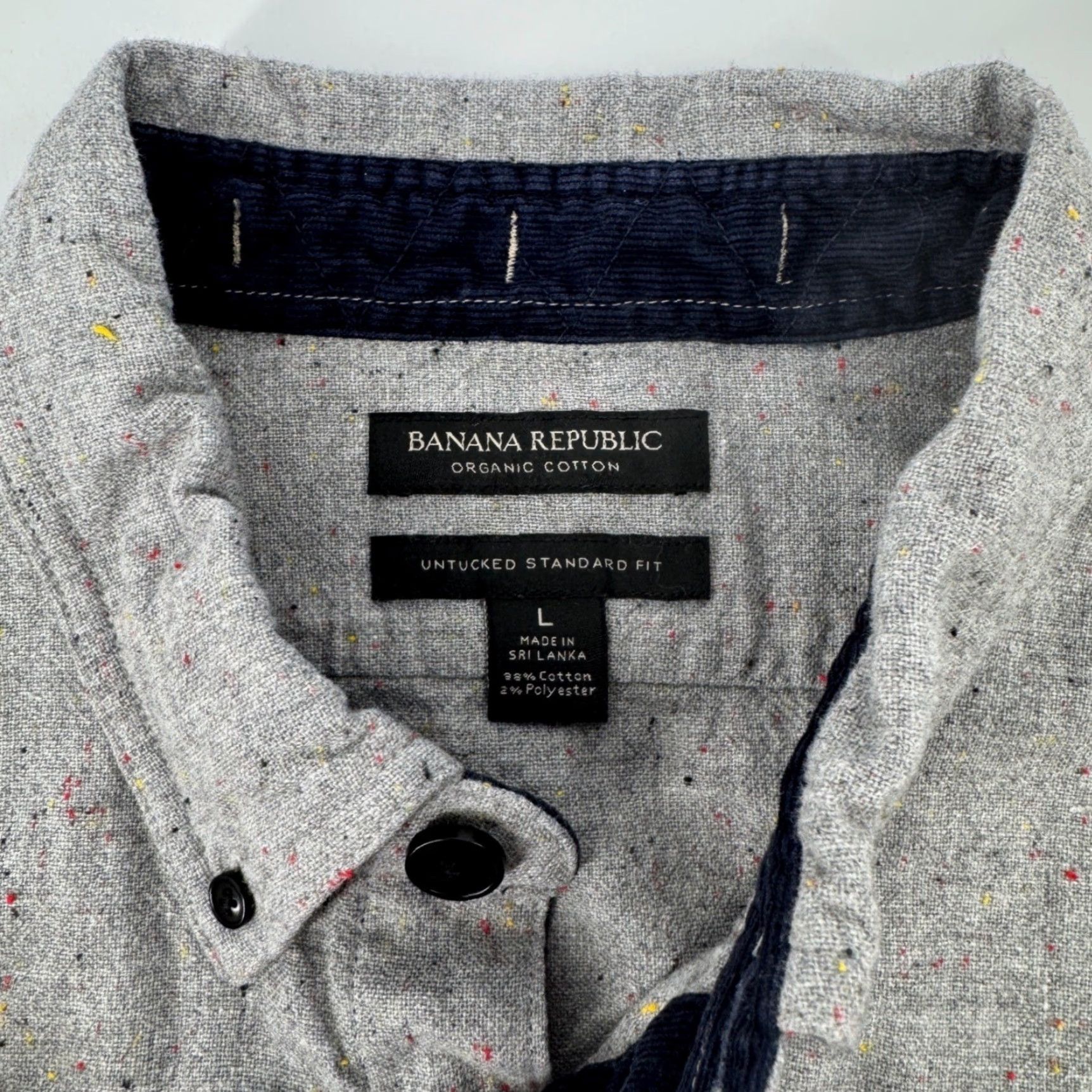 Banana Republic Banana Republic Button-Up Shirt Casual Long Sleeve Gray Speckled Organic Cotton Large L Mens Button Down Collared Pocketed Knit? Size US L / EU 52-54 / 3 - 3 Thumbnail