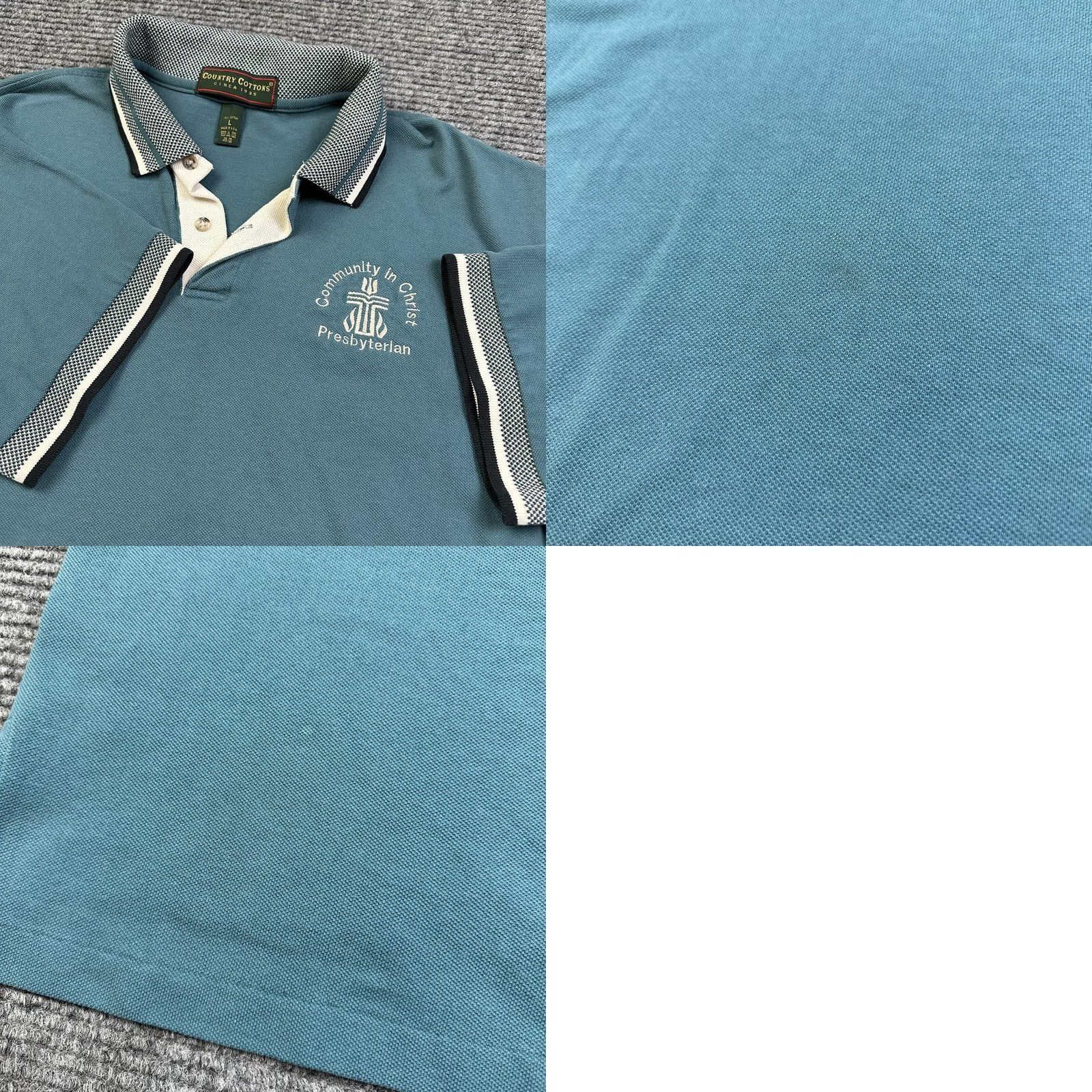 Vintage VINTAGE Country Cottons Polo Shirt Mens L Blue Embroidered 90s Community In Christ Presbyterian Church polo Size US L / EU 52-54 / 3 - 8 Thumbnail
