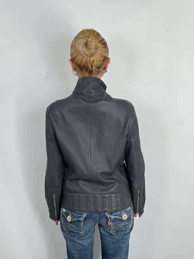 Emporio Armani SS2014 Emporio Armani Asymmetrical Petrol Grey Leather Jacket Size XS / US 0-2 / IT 36-38 - 4 Thumbnail