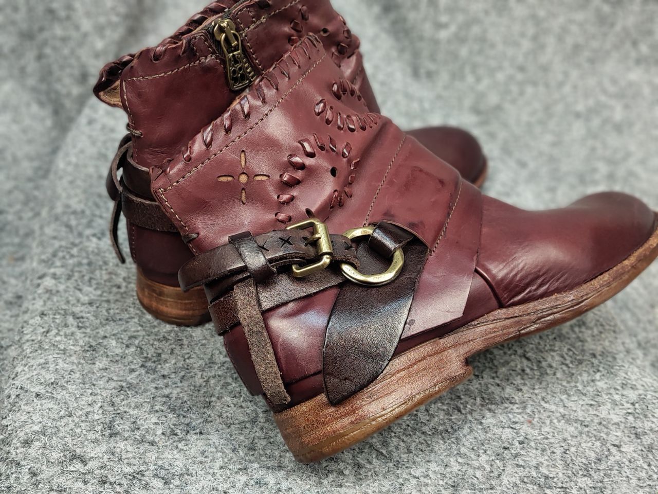 A.S.98 A.S.98 Airstep Design Zip Ankle Boots Shoes Burgundy leather Size US 7 / IT 37 - 14 Thumbnail