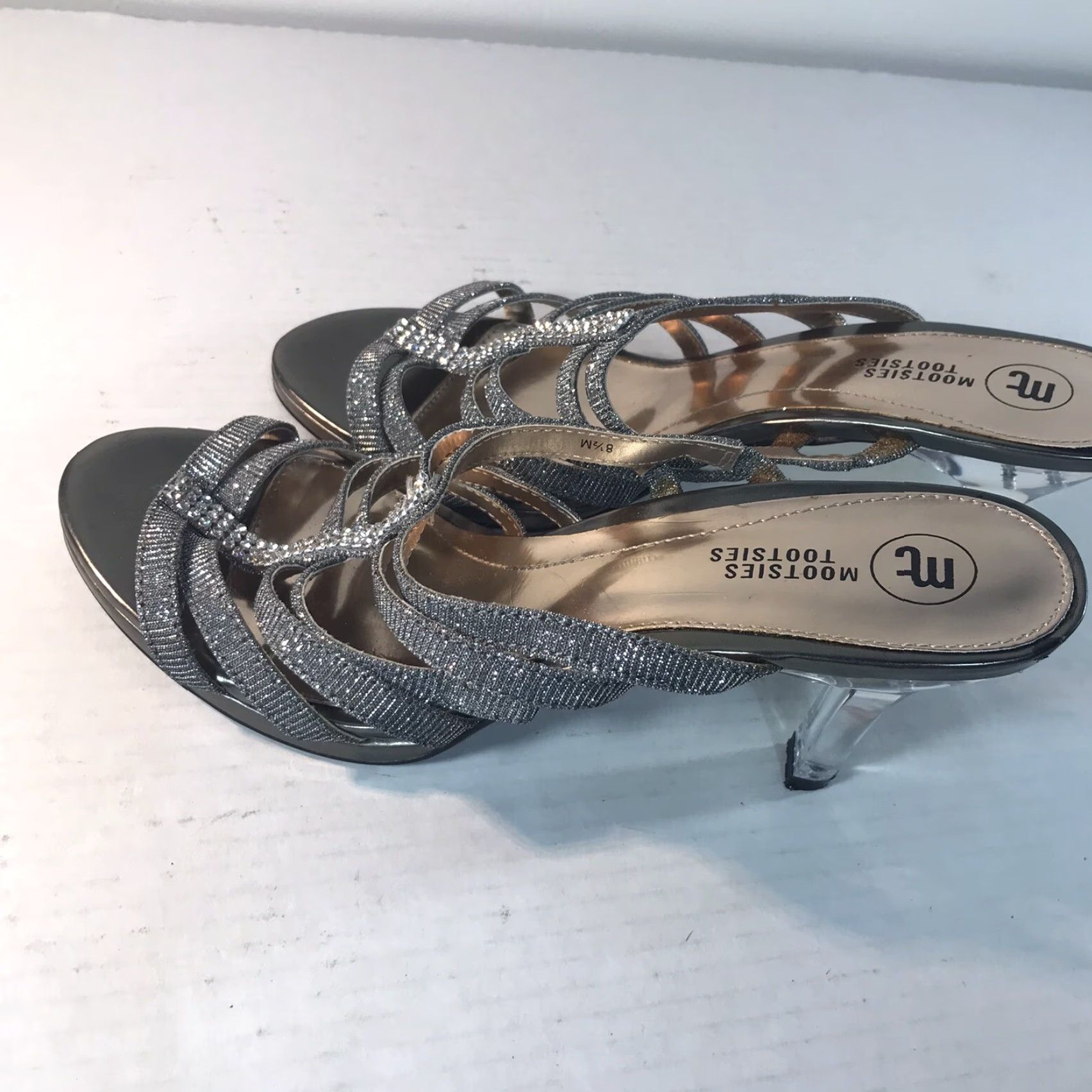 Vintage Mootsies Tootsies Silver Strappy High Heels Womens Size 8.5M Open Toe Glitter Rhinestone Cocktail Formal Size US 8.5 / IT 38.5 - 6 Thumbnail