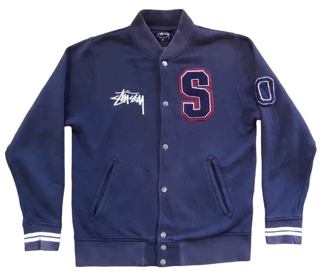 📌 Y2k Stussy Snap Button Varsity Jacket Street Style