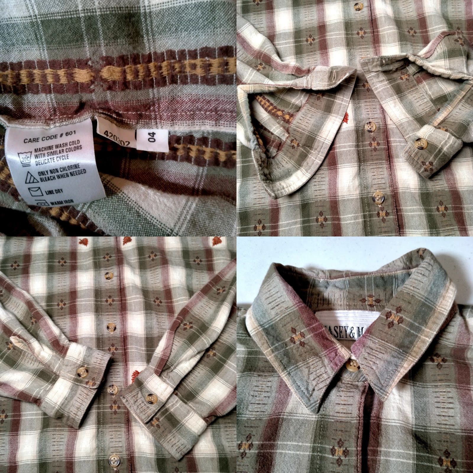 Vintage VINTAGE Casey & Max Blouse Women L Brown Plaid Embroidered Leaf Autumn Casual Size L / US 10 / IT 46 - 8 Thumbnail