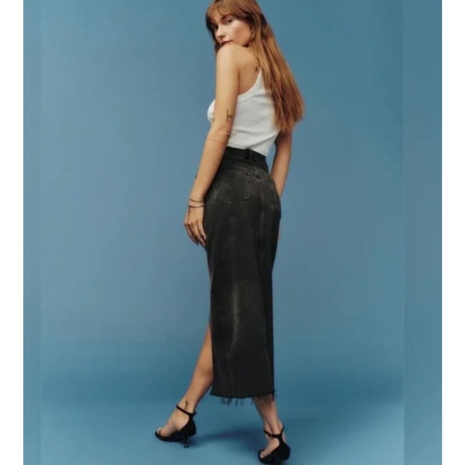 Reformation Reformation Nila Long Denim Maxi High Slit High Waist Galway Size 29" - 4 Thumbnail