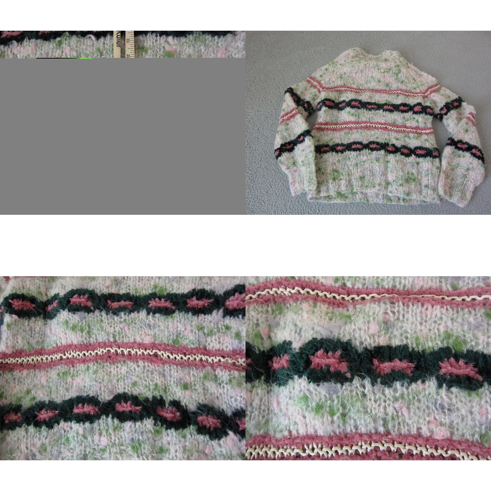 Vintage VINTAGE Pom Pom Sweater Womens M Ivory Open Knit 90s Pullover Knit Wool Acrylic Italy Size M / US 6-8 / IT 42-44 - 8 Thumbnail