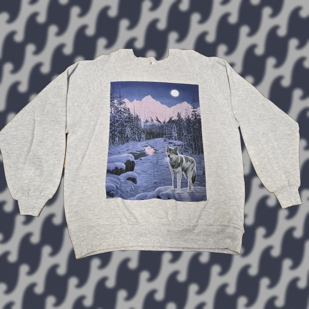 Jerzees VINTAGE Jerzees Sweatshirt Mens 2XL Gray Wolf Moon Graphic Crewneck Made USA 90s Size US XXL / EU 58 / 5 - 1 Thumbnail