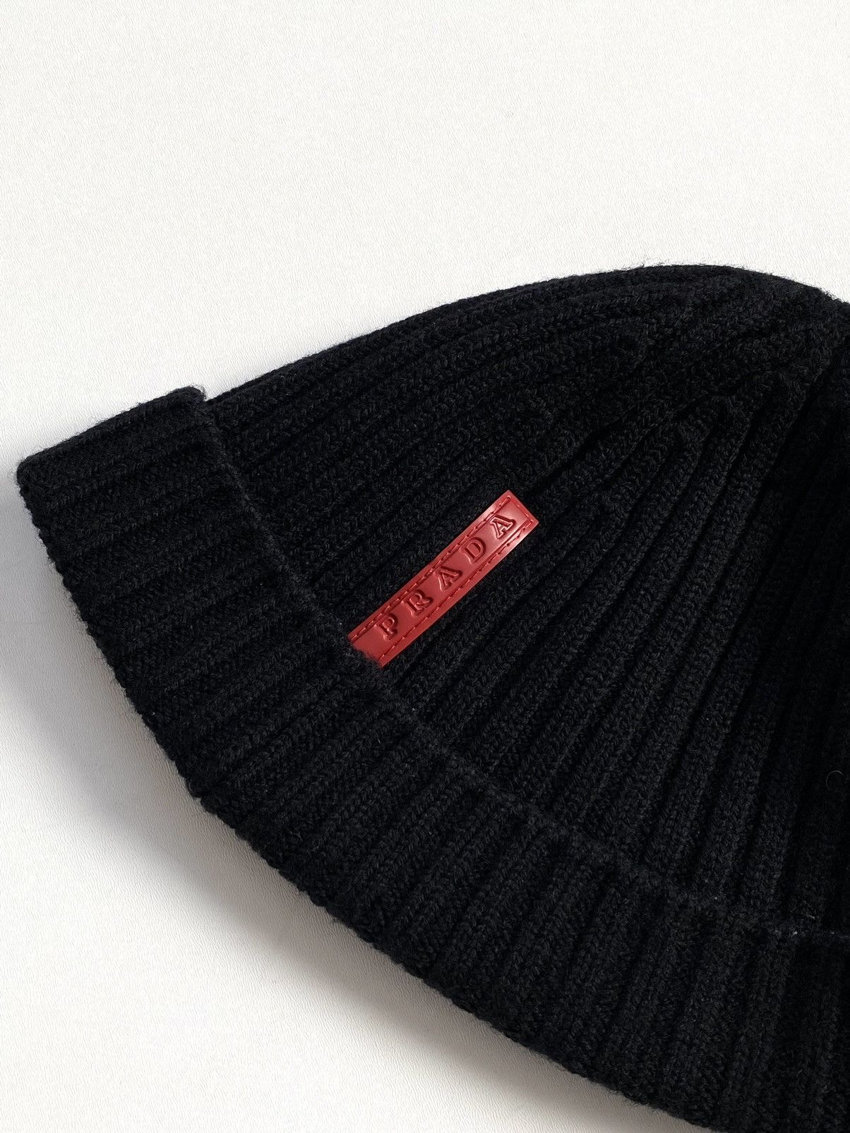 Prada Vintage 1990s Prada Sport Red Tab Black Wool Beanie Hat Size ONE SIZE - 2 Thumbnail
