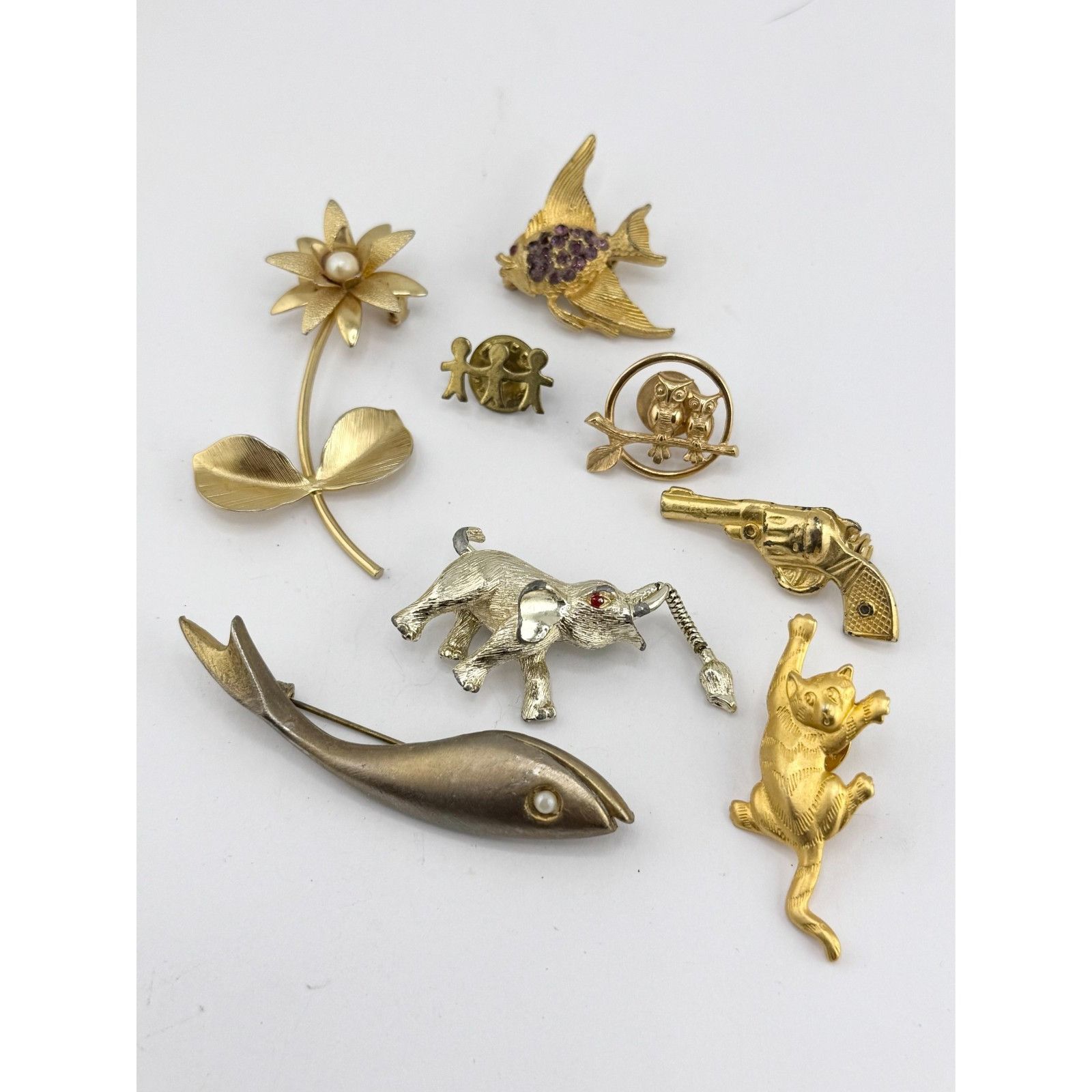 Vintage Vintage gold tone animal flower figural brooch pin lot of 8 Size ONE SIZE - 3 Thumbnail