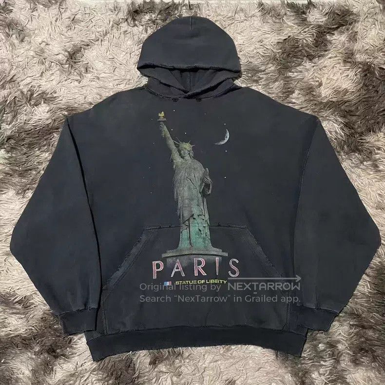 Balenciaga Statue of Liberty distressed hooded sweatshirt